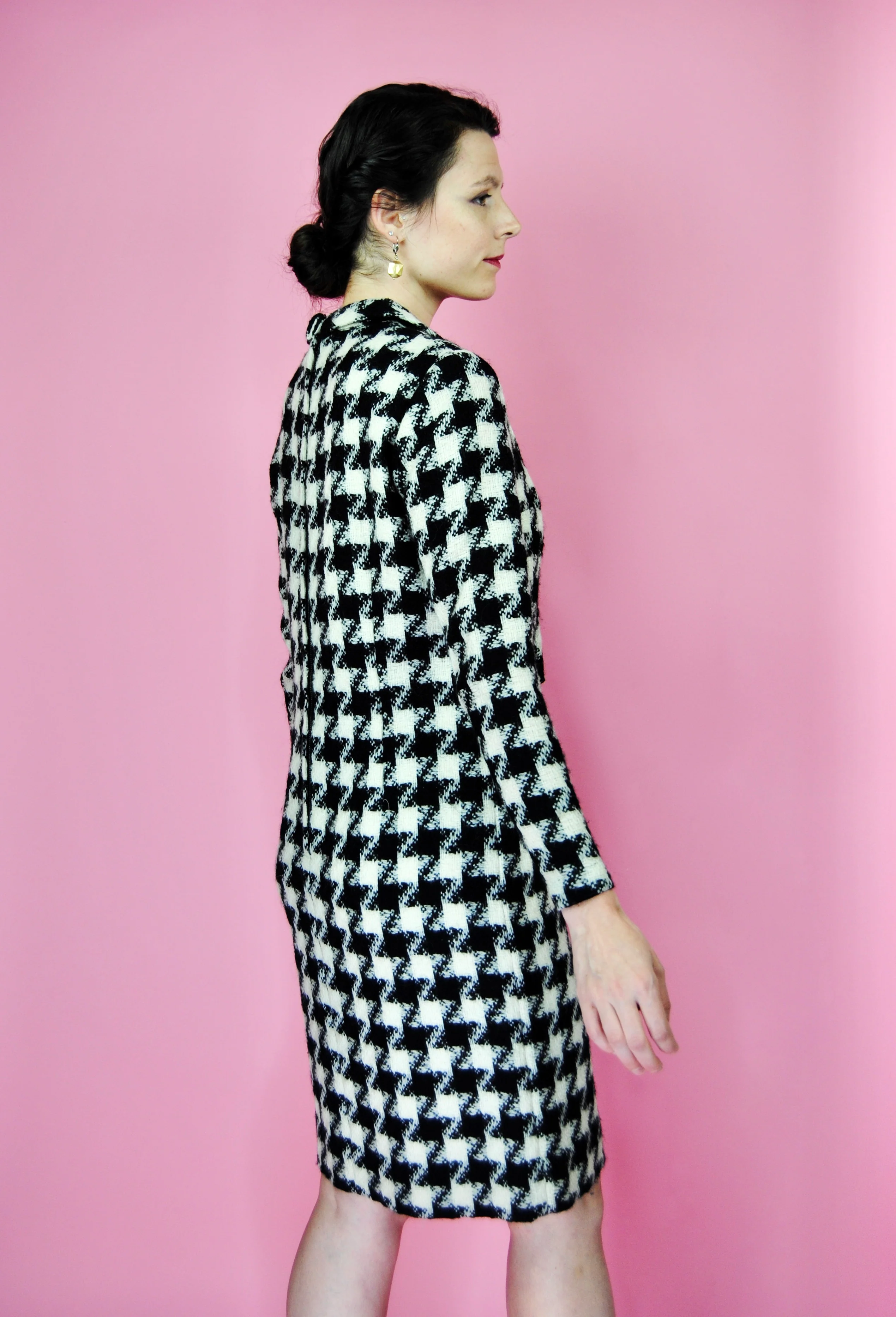 50s/60s Black And White Houndstooth Dress With Belt By Betty Barclay - Image 12