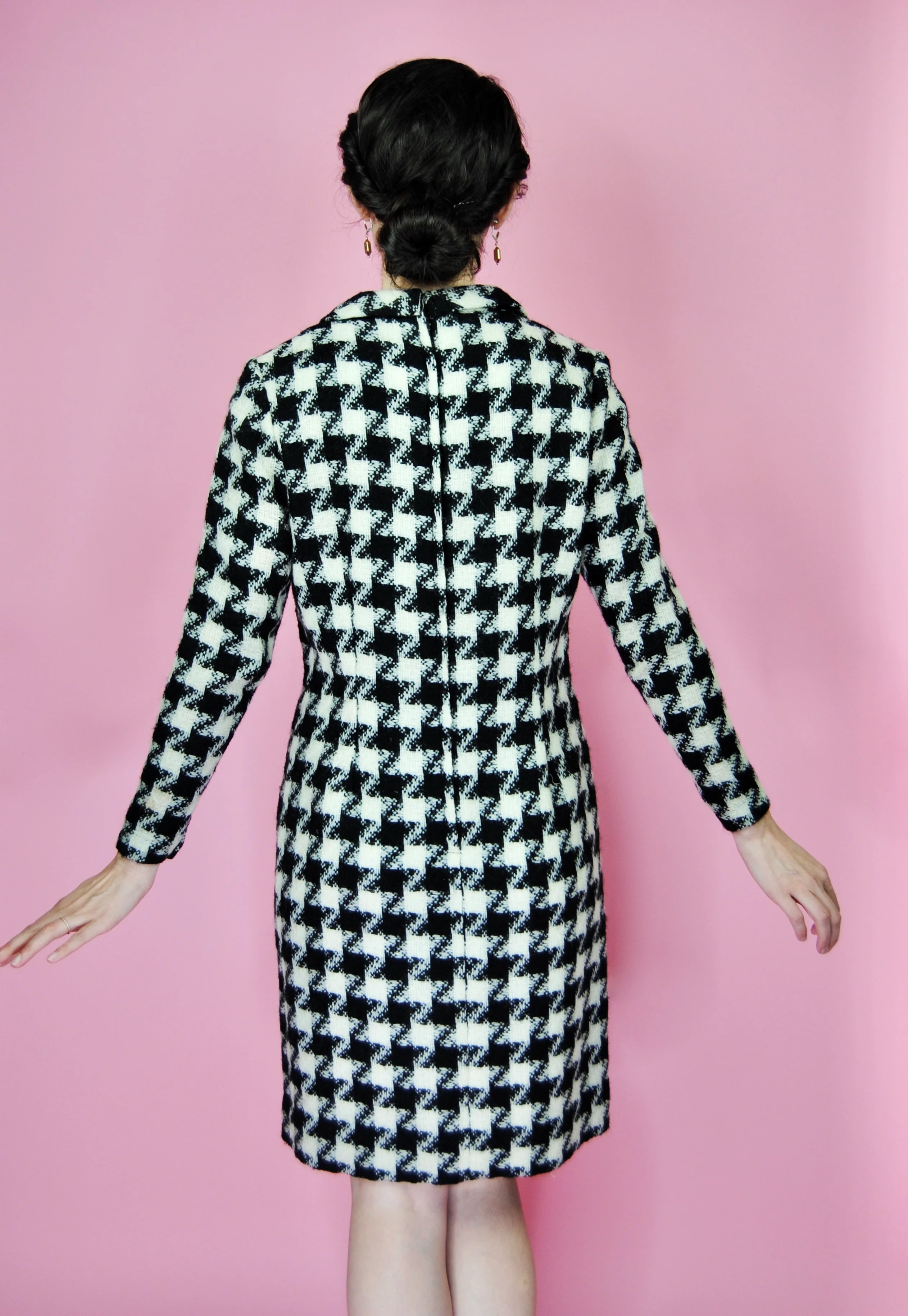 50s/60s Black And White Houndstooth Dress With Belt By Betty Barclay - Image 13