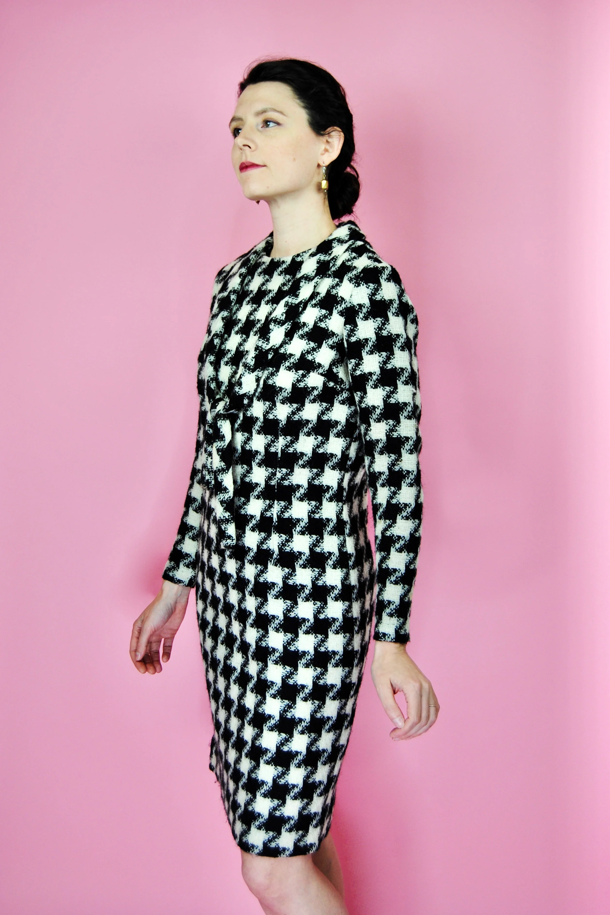 50s/60s Black And White Houndstooth Dress With Belt By Betty Barclay - Image 6
