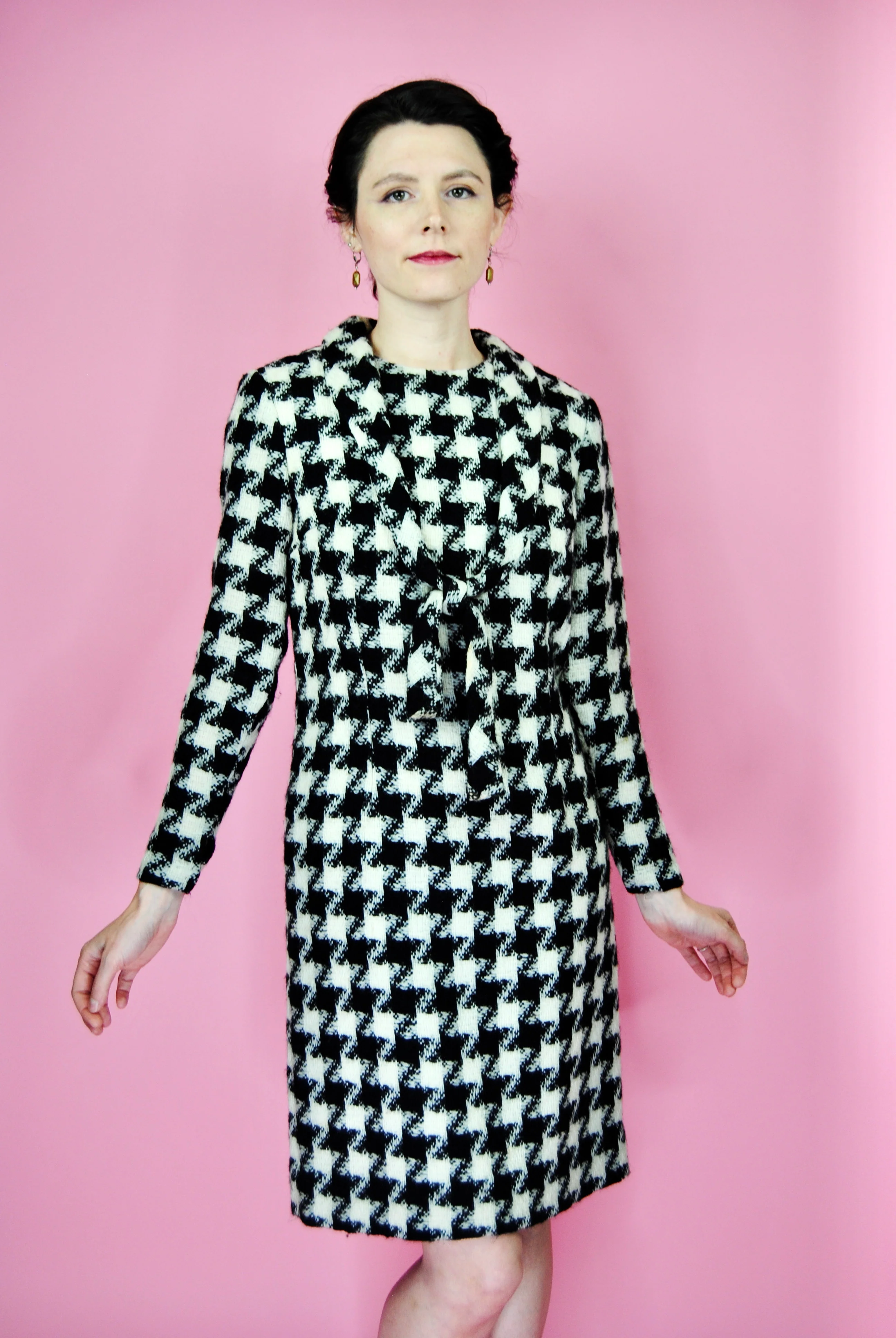 50s/60s Black And White Houndstooth Dress With Belt By Betty Barclay - Image 7