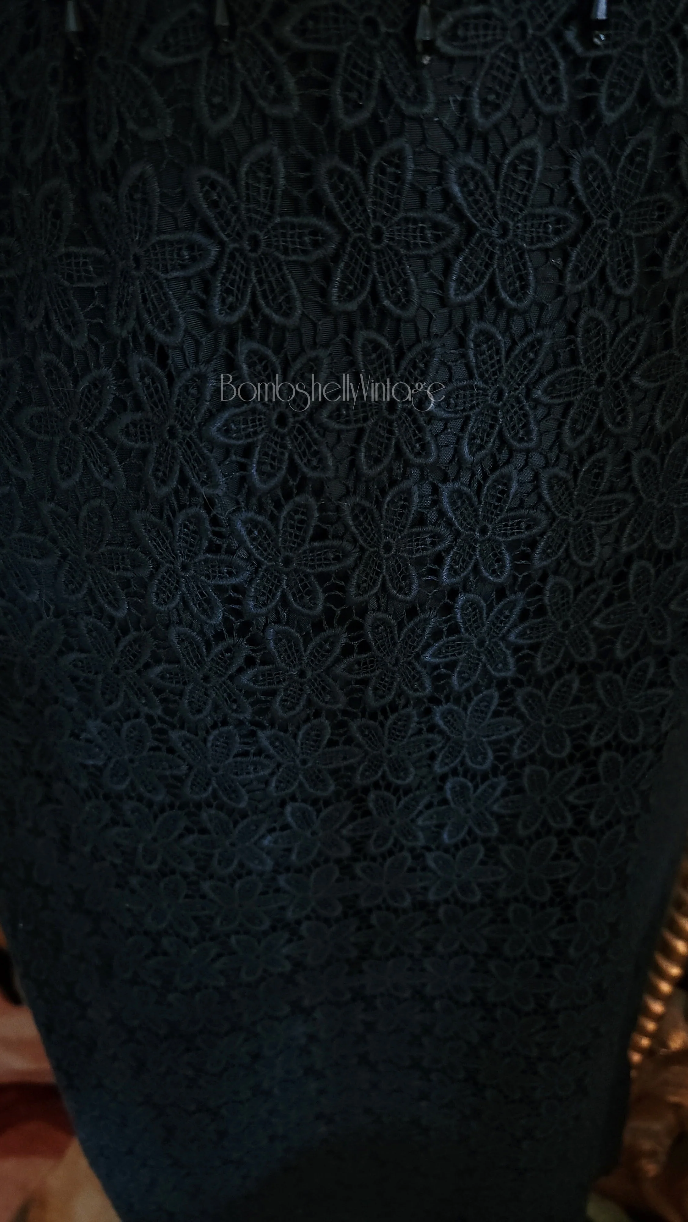 50s/60s Black Beaded Cocktail Dress With Lace Skirt - Image 6
