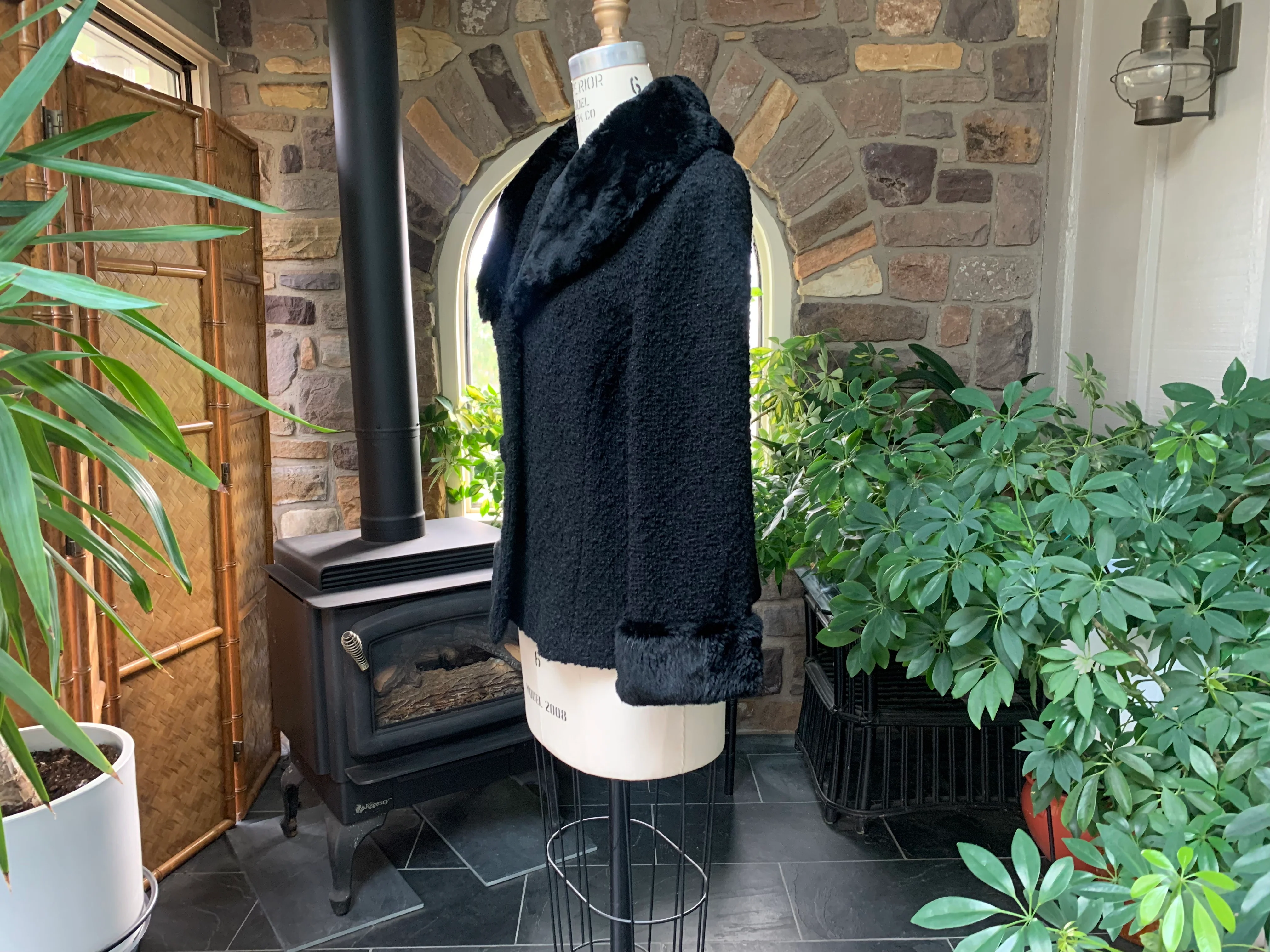 50s/60s Black Boucle Wool Fur Collar And Cuffs Jacket By Jack Feit - Image 4