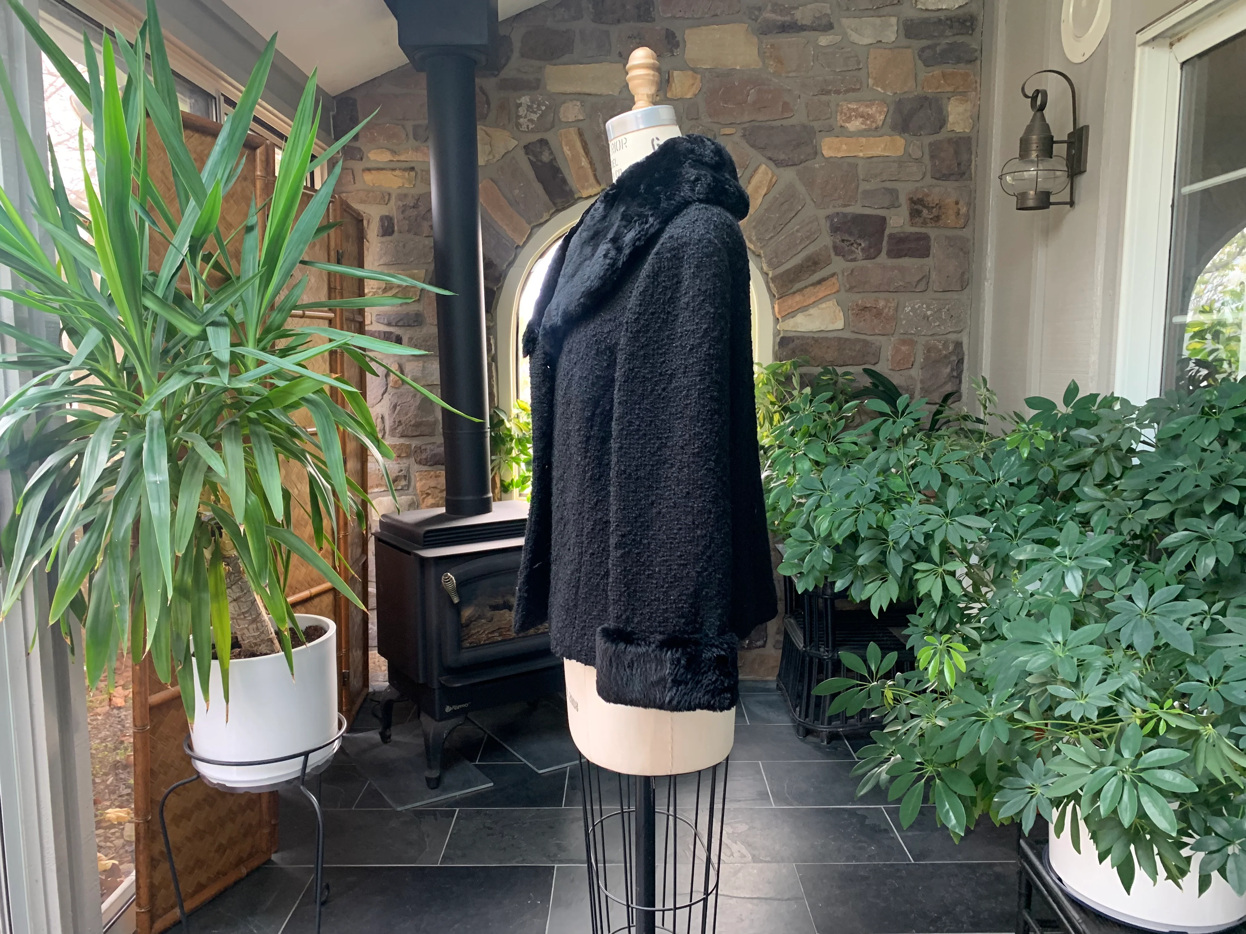50s/60s Black Boucle Wool Fur Collar And Cuffs Jacket By Jack Feit - Image 5