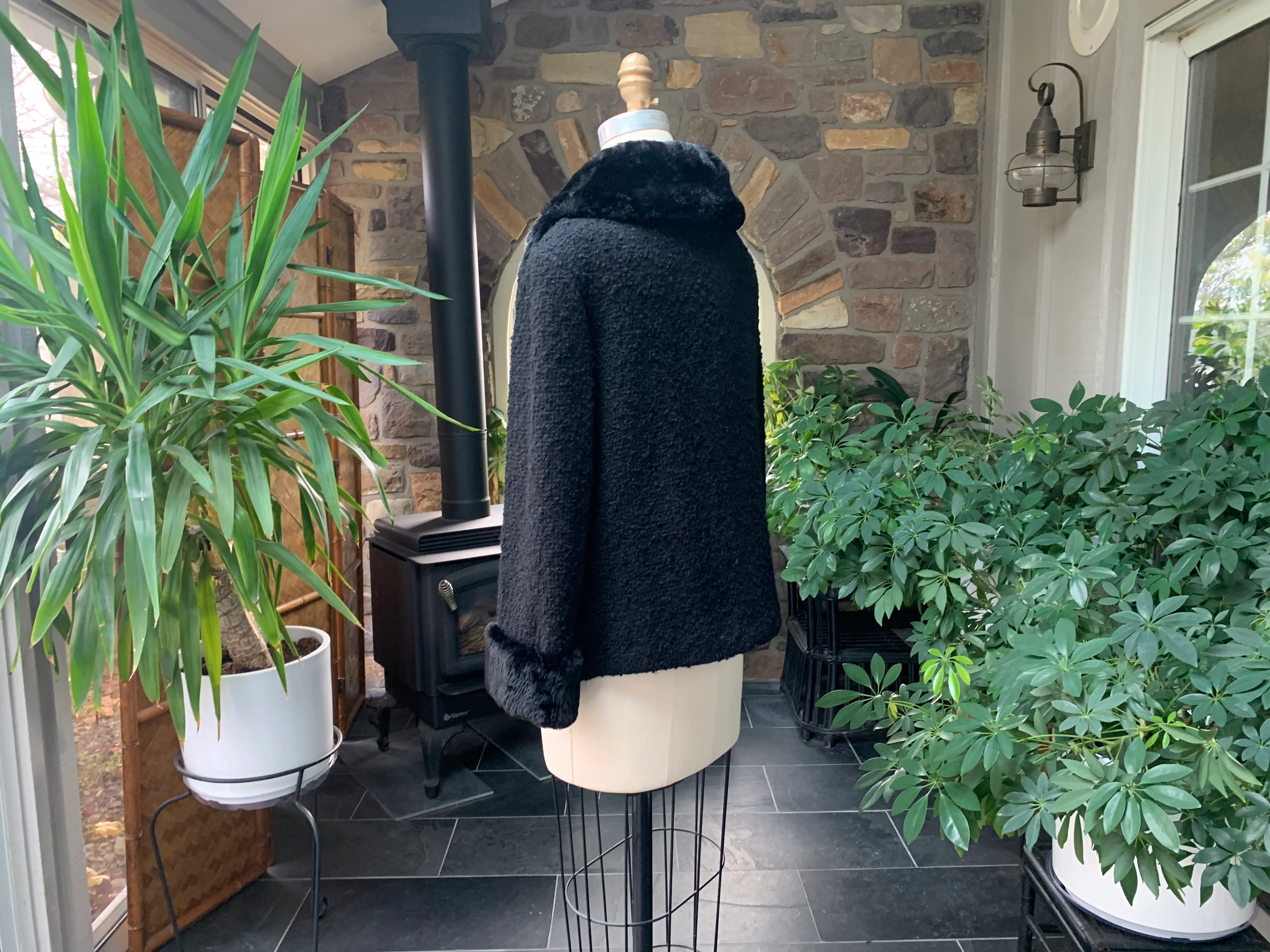 50s/60s Black Boucle Wool Fur Collar And Cuffs Jacket By Jack Feit - Image 6