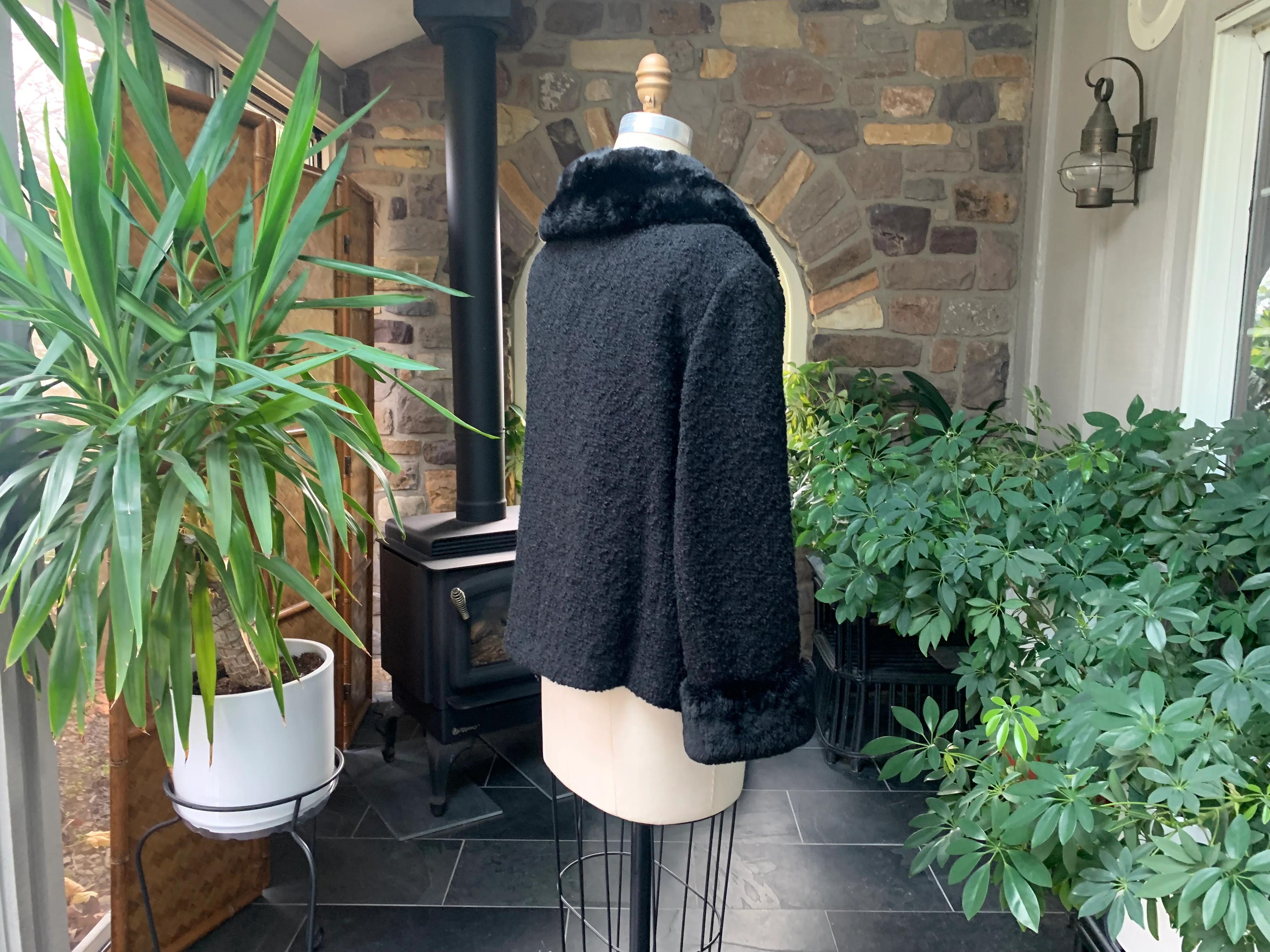 50s/60s Black Boucle Wool Fur Collar And Cuffs Jacket By Jack Feit - Image 7