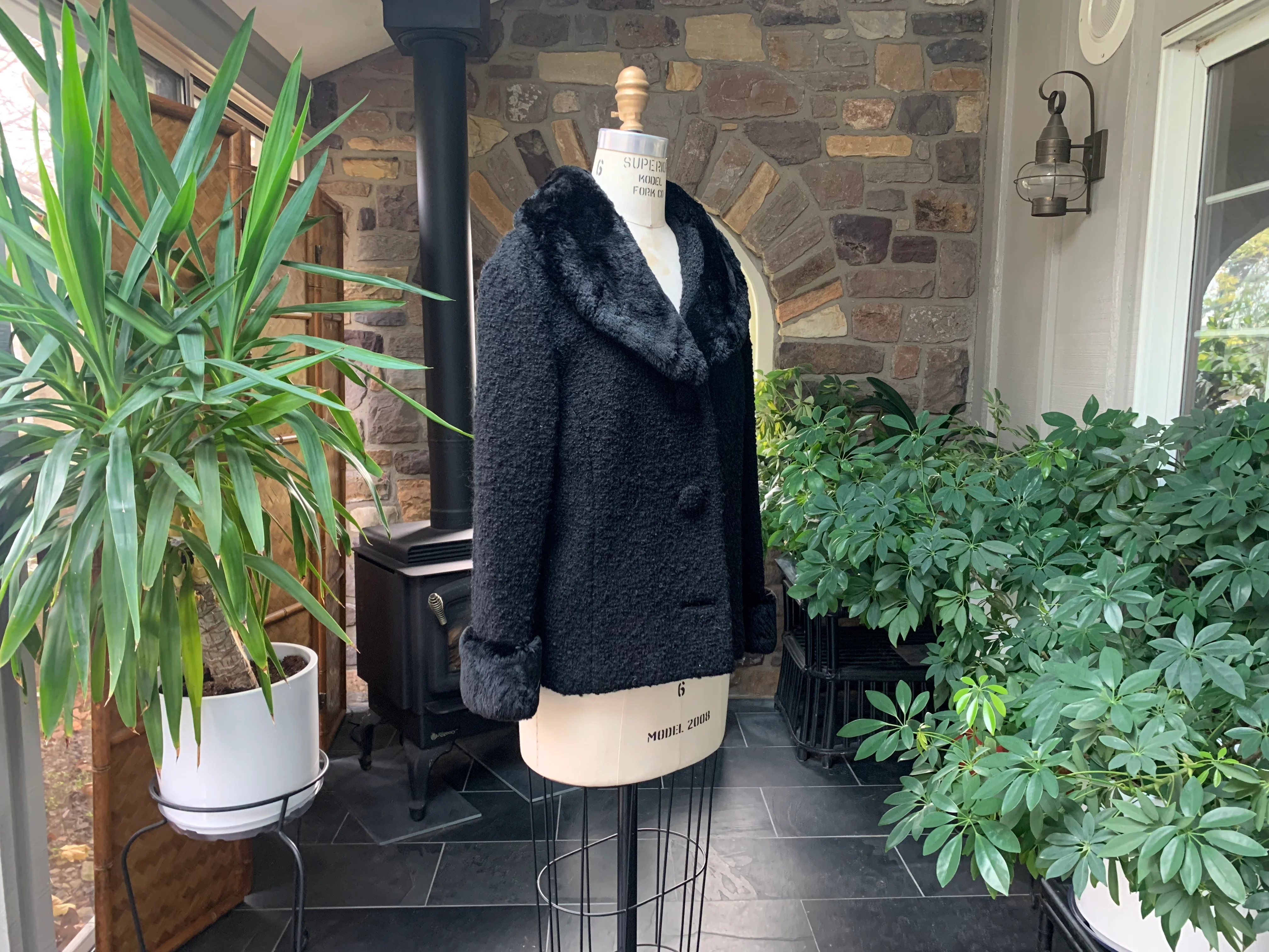50s/60s Black Boucle Wool Fur Collar And Cuffs Jacket By Jack Feit - Image 9