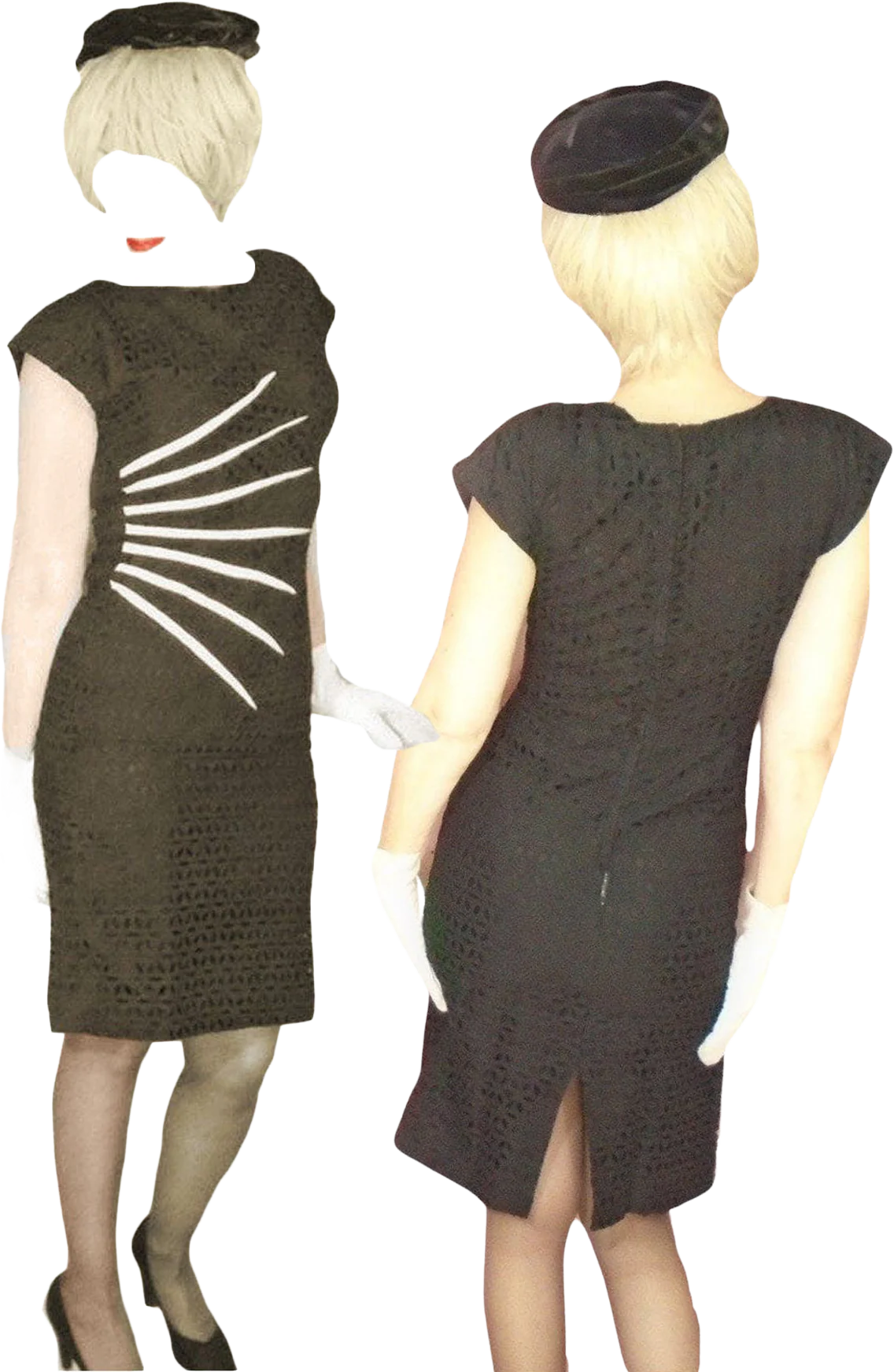 50s/60s Black Eyelet Sheath Dress Flattering Starburst