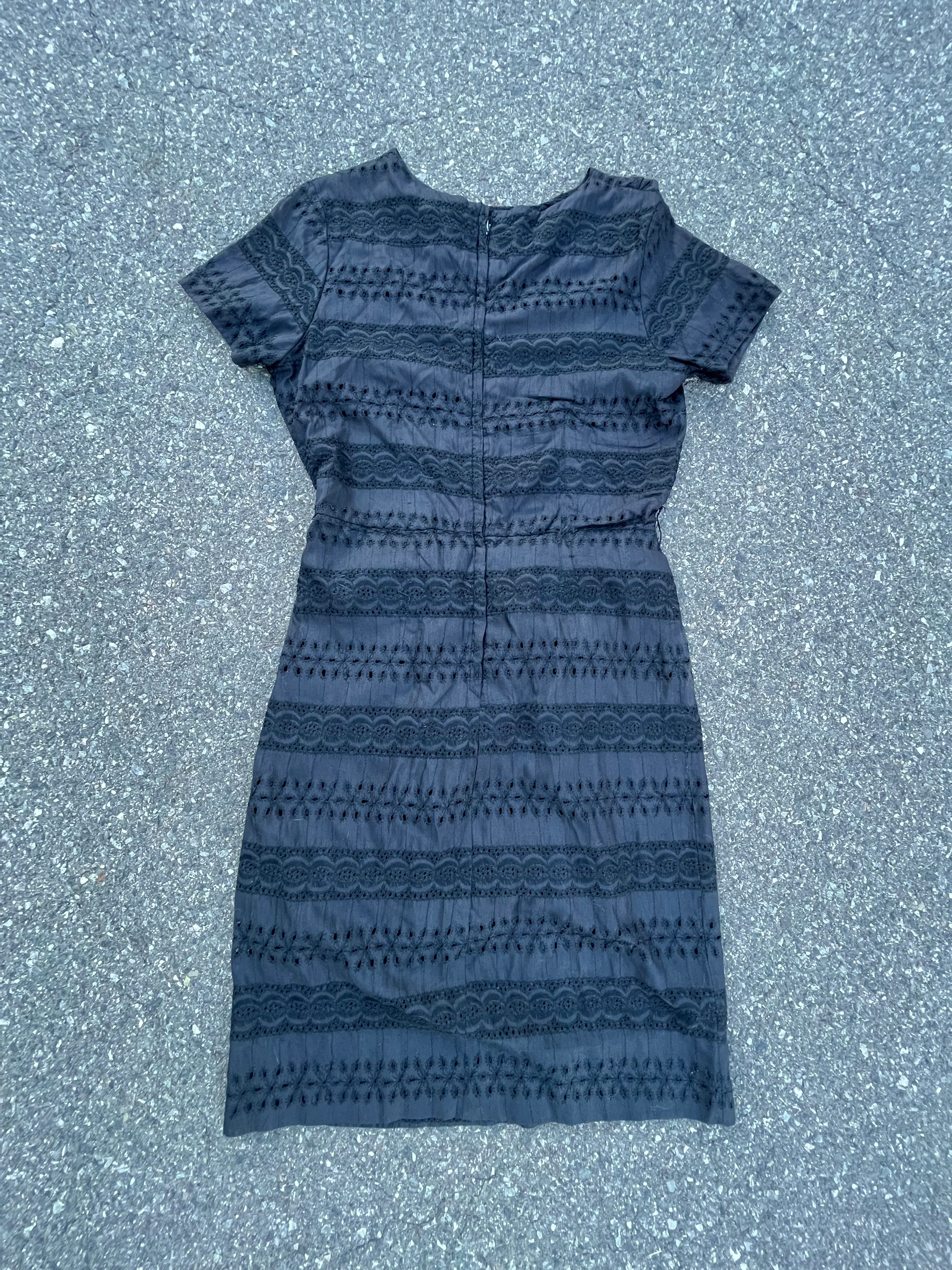 50s/60s Black Eyelet Wiggle Dress By Darien Miss - Image 6