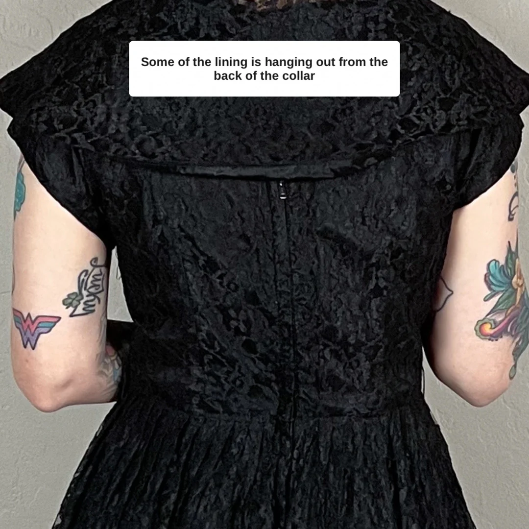 50s/60s Black Lace Collared Fit And Flare Midi Dress - Image 7