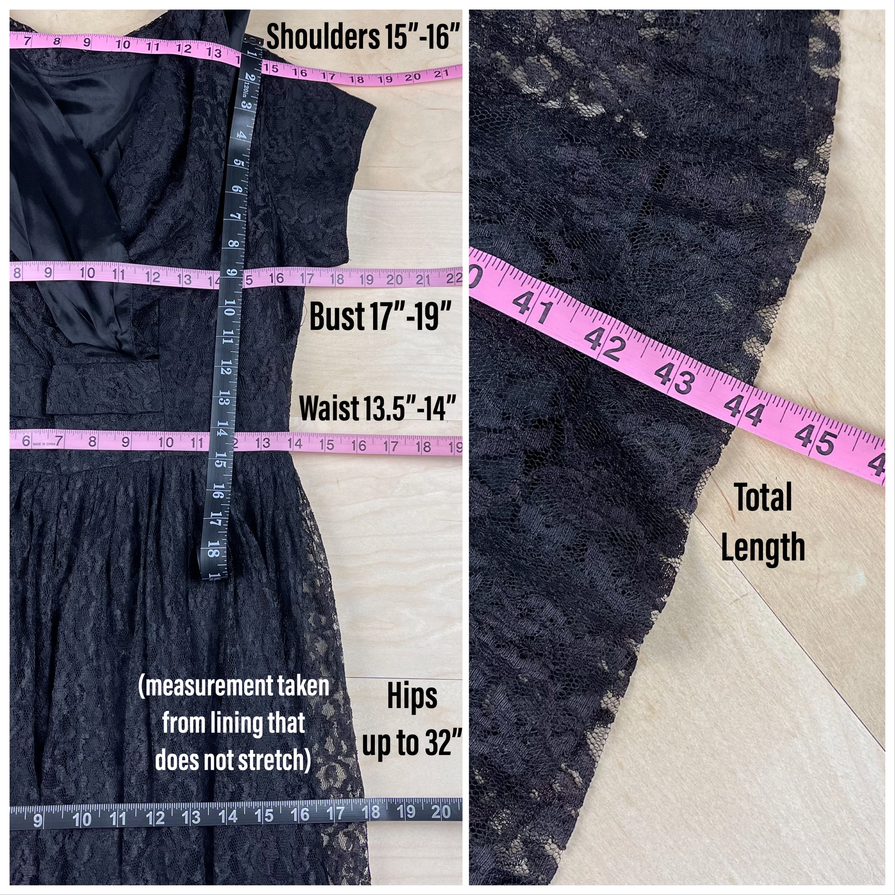 50s/60s Black Lace Collared Fit And Flare Midi Dress - Image 8
