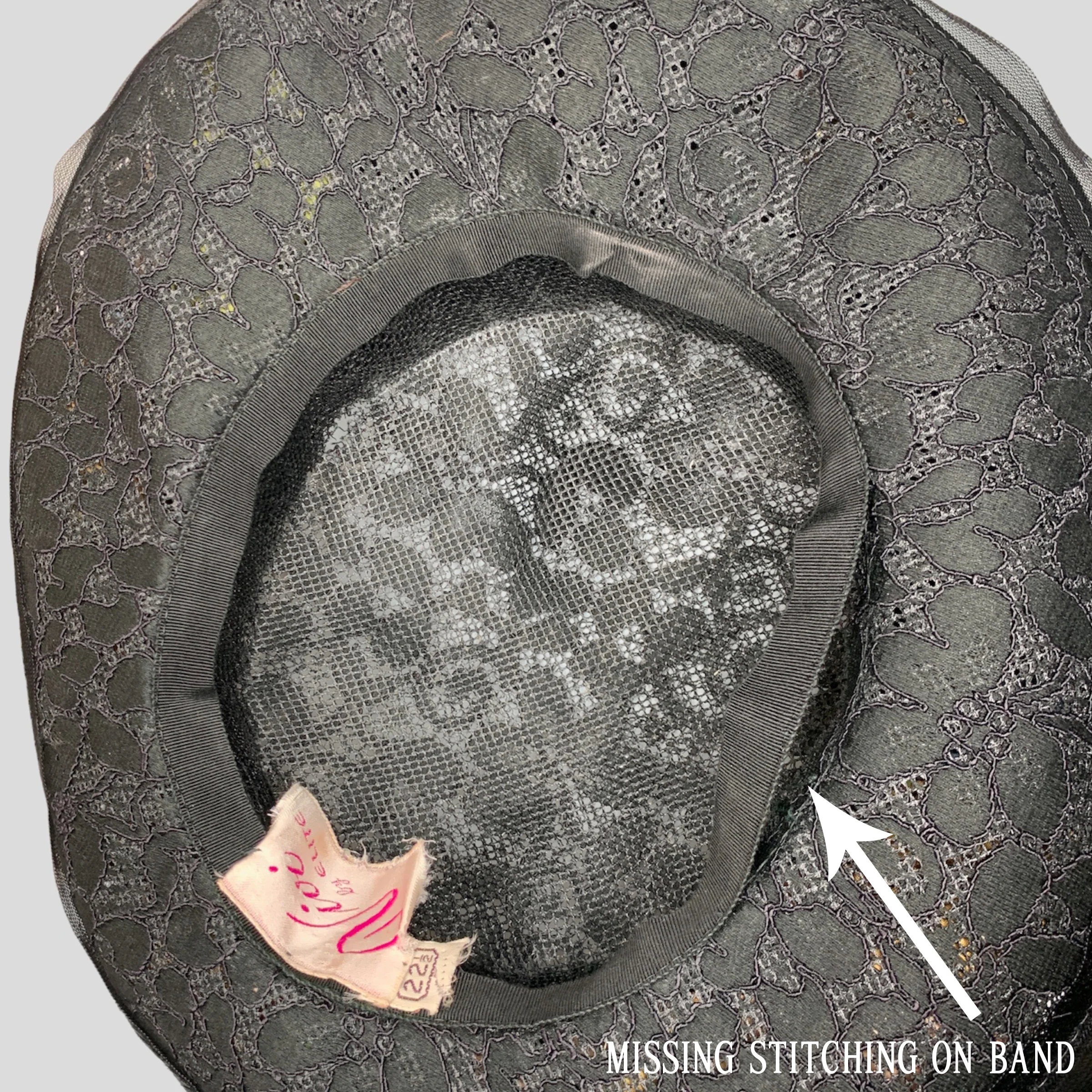 50s/60s Black Lace Goth Floral Wide Brim Tilt Hat By Vivi by Elite - Image 8