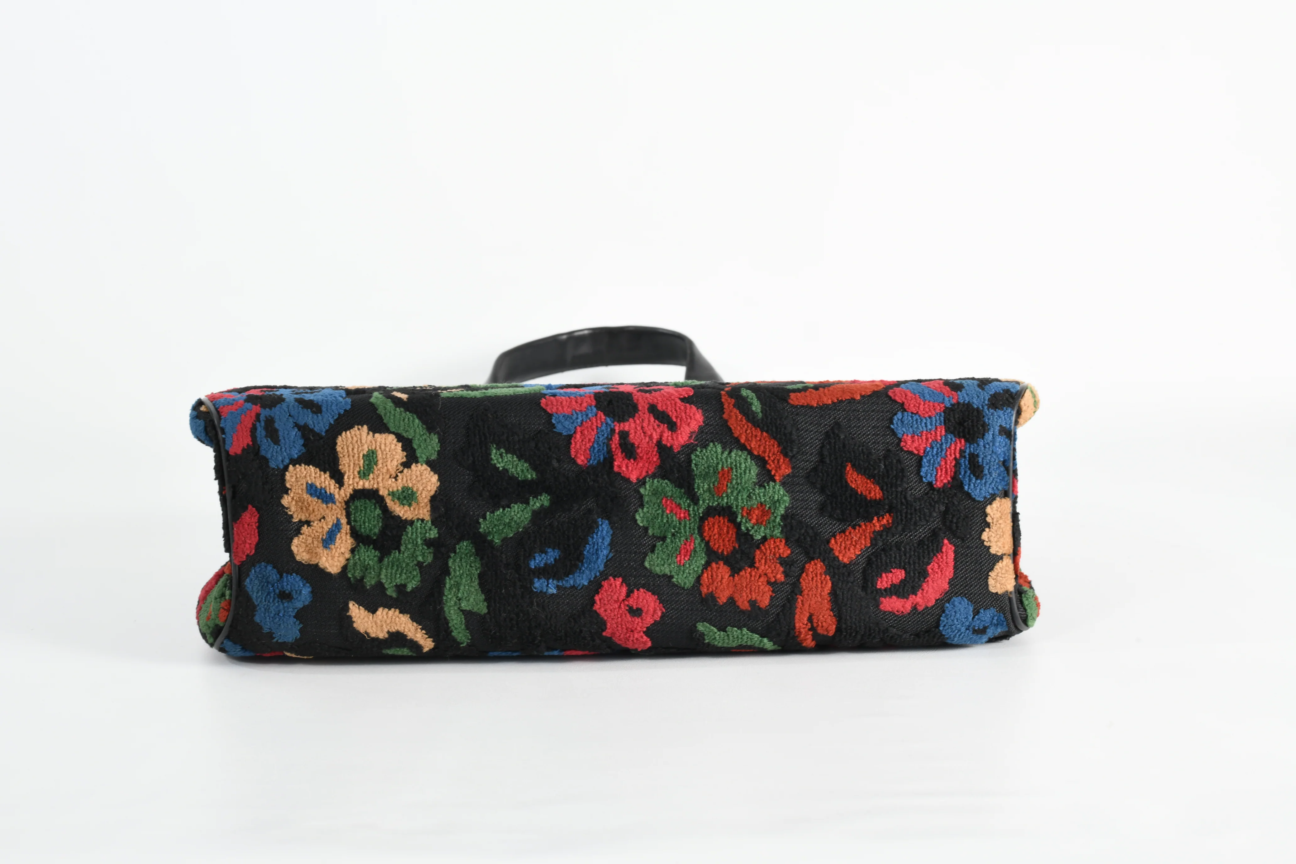 50s/60s Black Multicolored Floral Cut Carpetbag Purse - Image 7