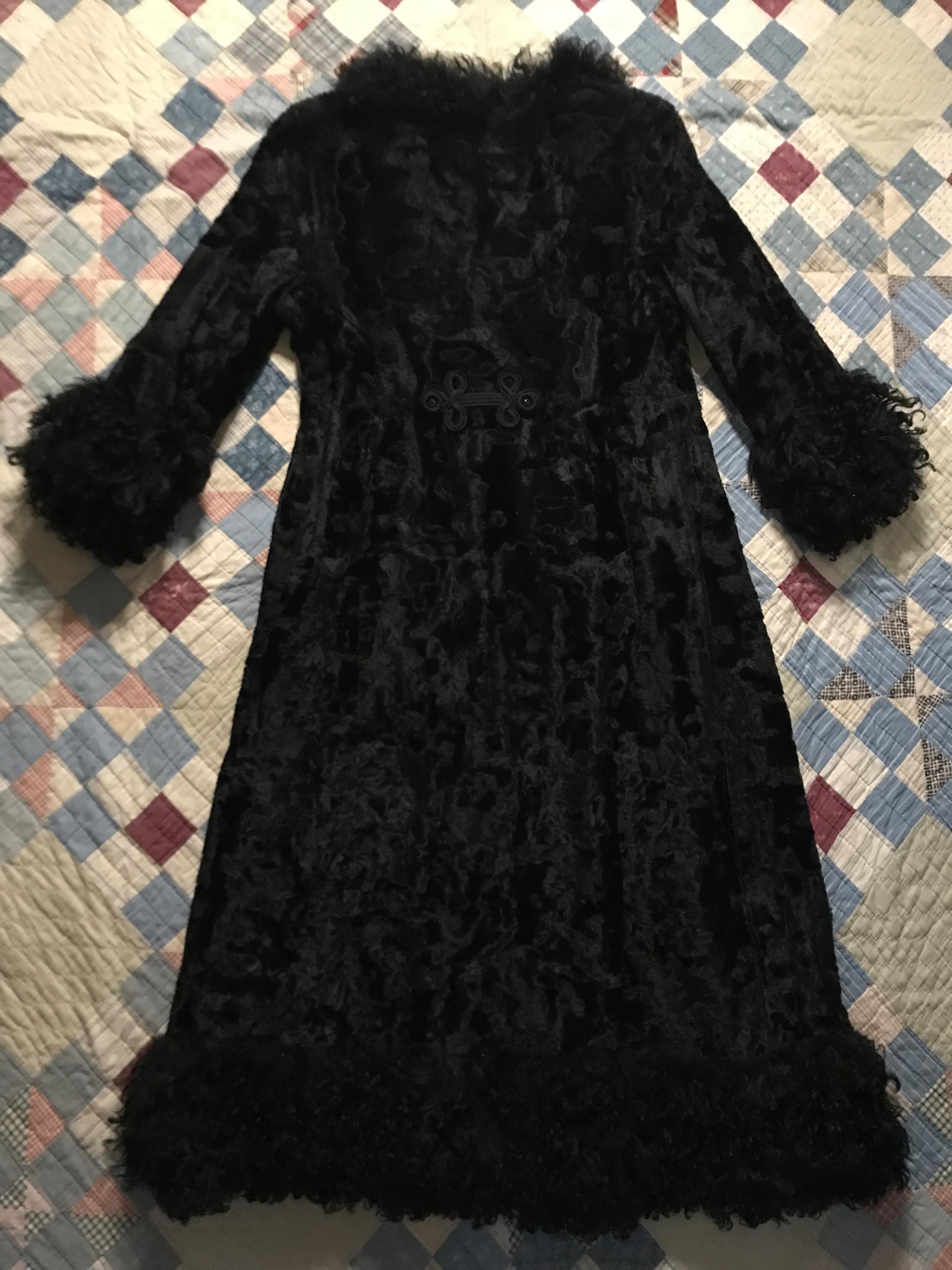 50s/60s Black Velvet Curly Mongolian Lamb Fur Duster Coat By Russell Taylor - Image 13