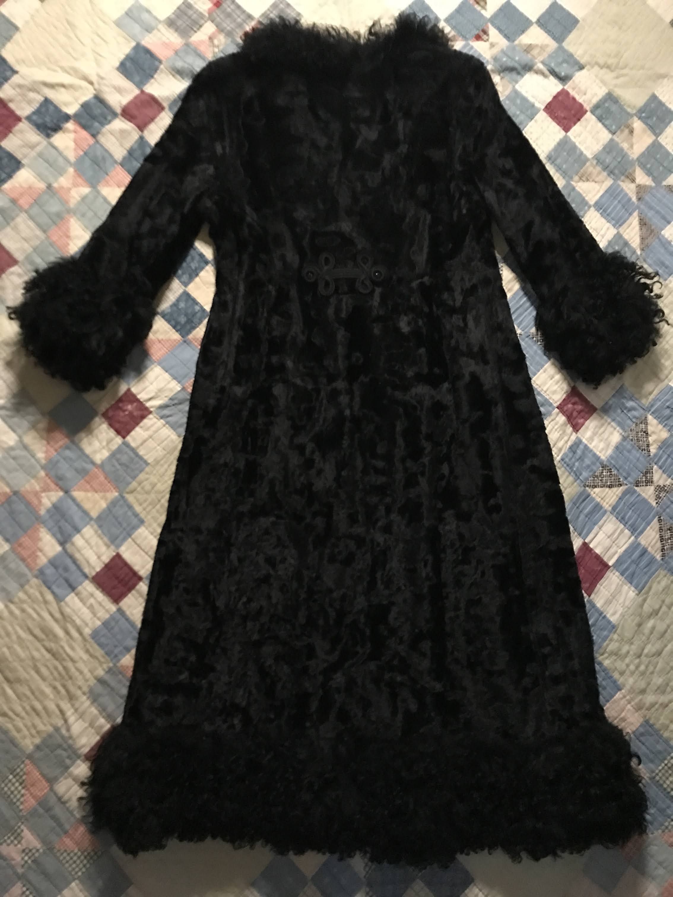 50s/60s Black Velvet Curly Mongolian Lamb Fur Duster Coat By Russell Taylor - Image 14