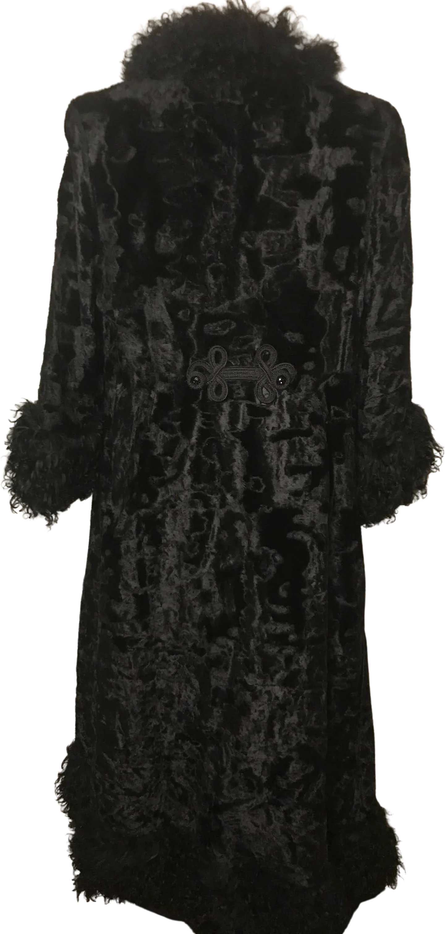 50s/60s Black Velvet Curly Mongolian Lamb Fur Duster Coat By Russell Taylor - Image 2