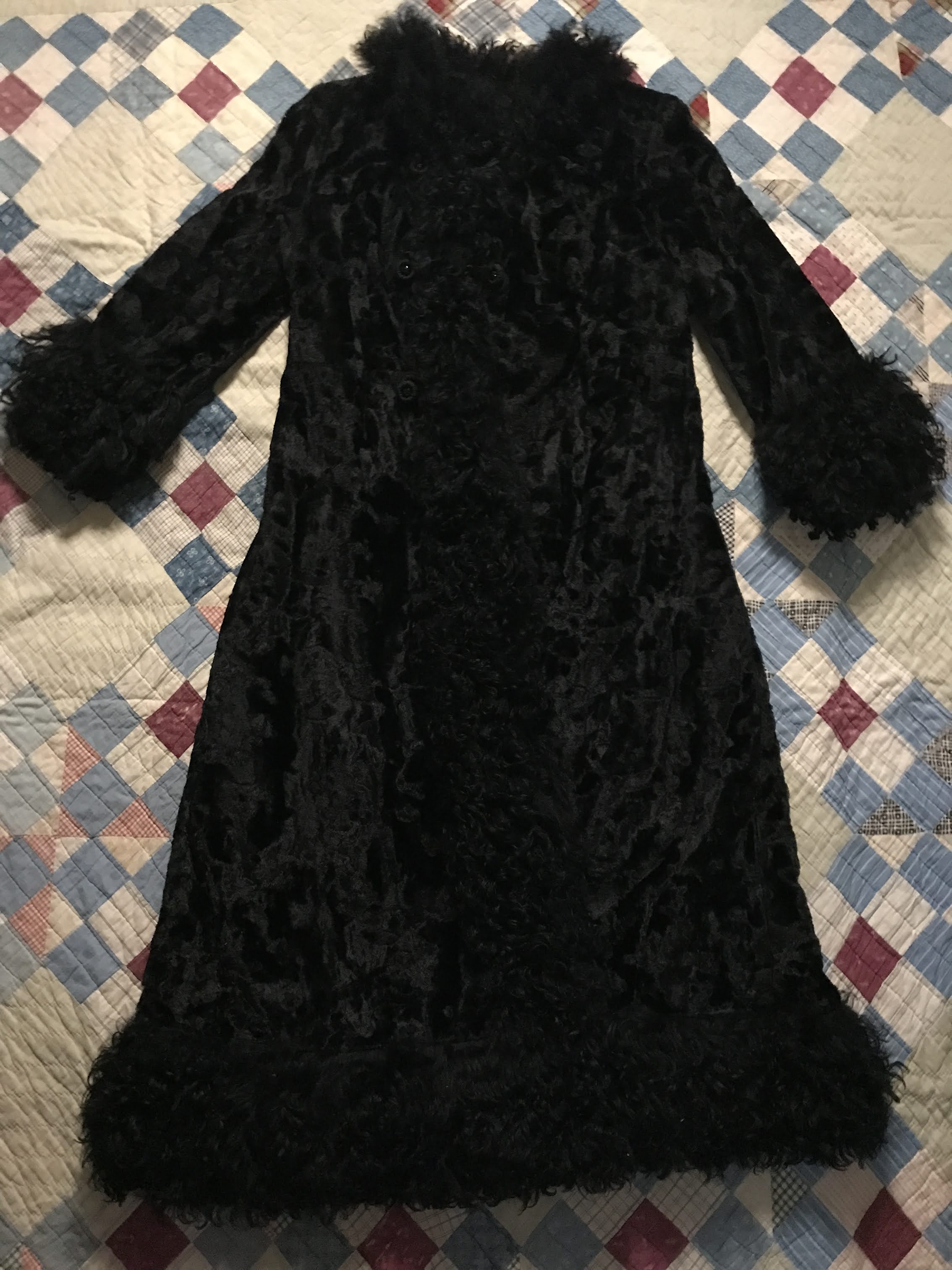 50s/60s Black Velvet Curly Mongolian Lamb Fur Duster Coat By Russell Taylor - Image 6