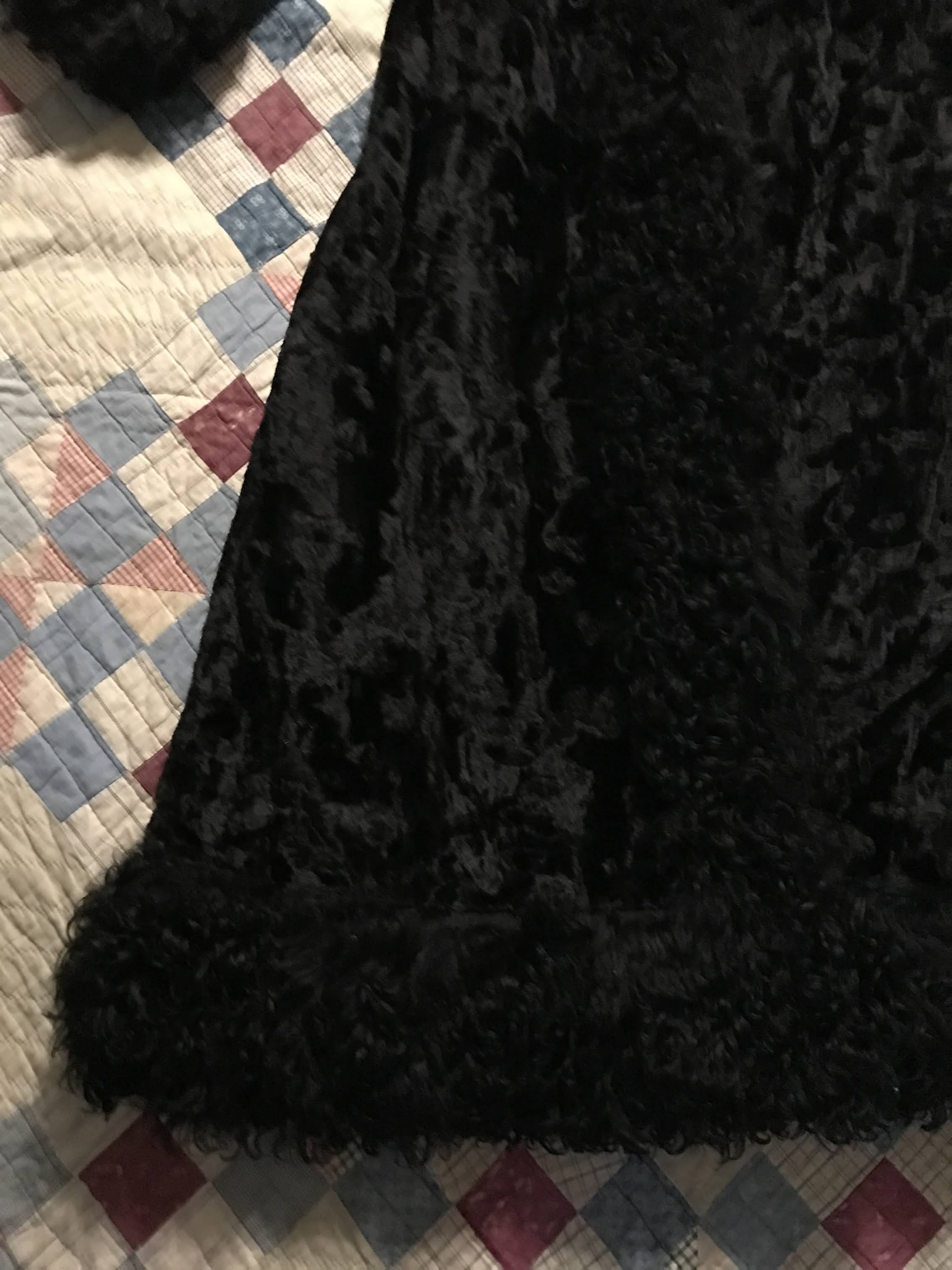 50s/60s Black Velvet Curly Mongolian Lamb Fur Duster Coat By Russell Taylor - Image 8