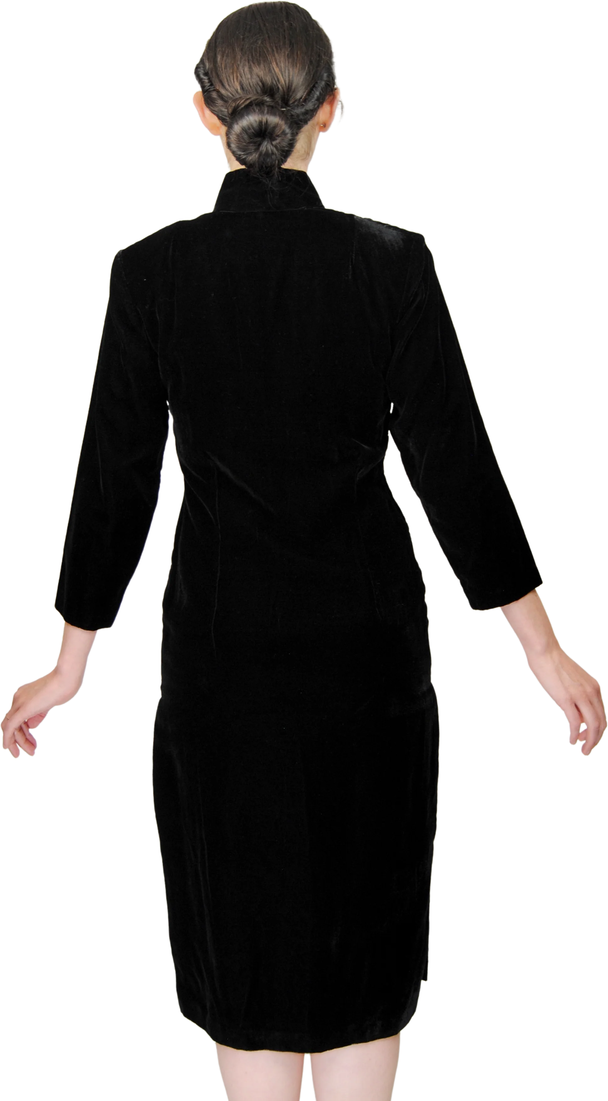 50s/60s Black Velvet Dress With Mandarin Collar - Image 2