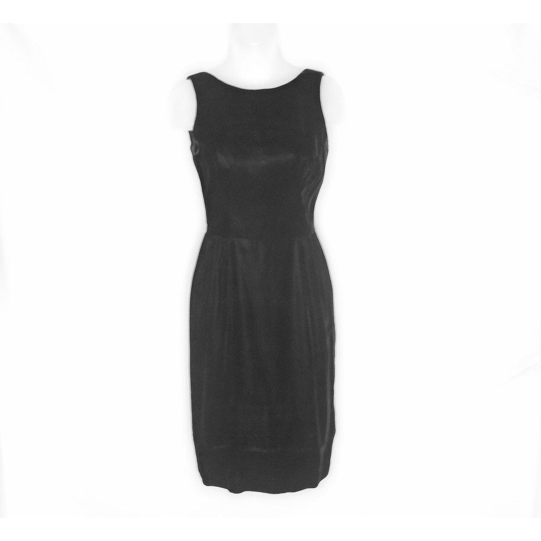 50s/60s Black Velvet Minimalist Sheath Dress Casino Lounge - Image 4