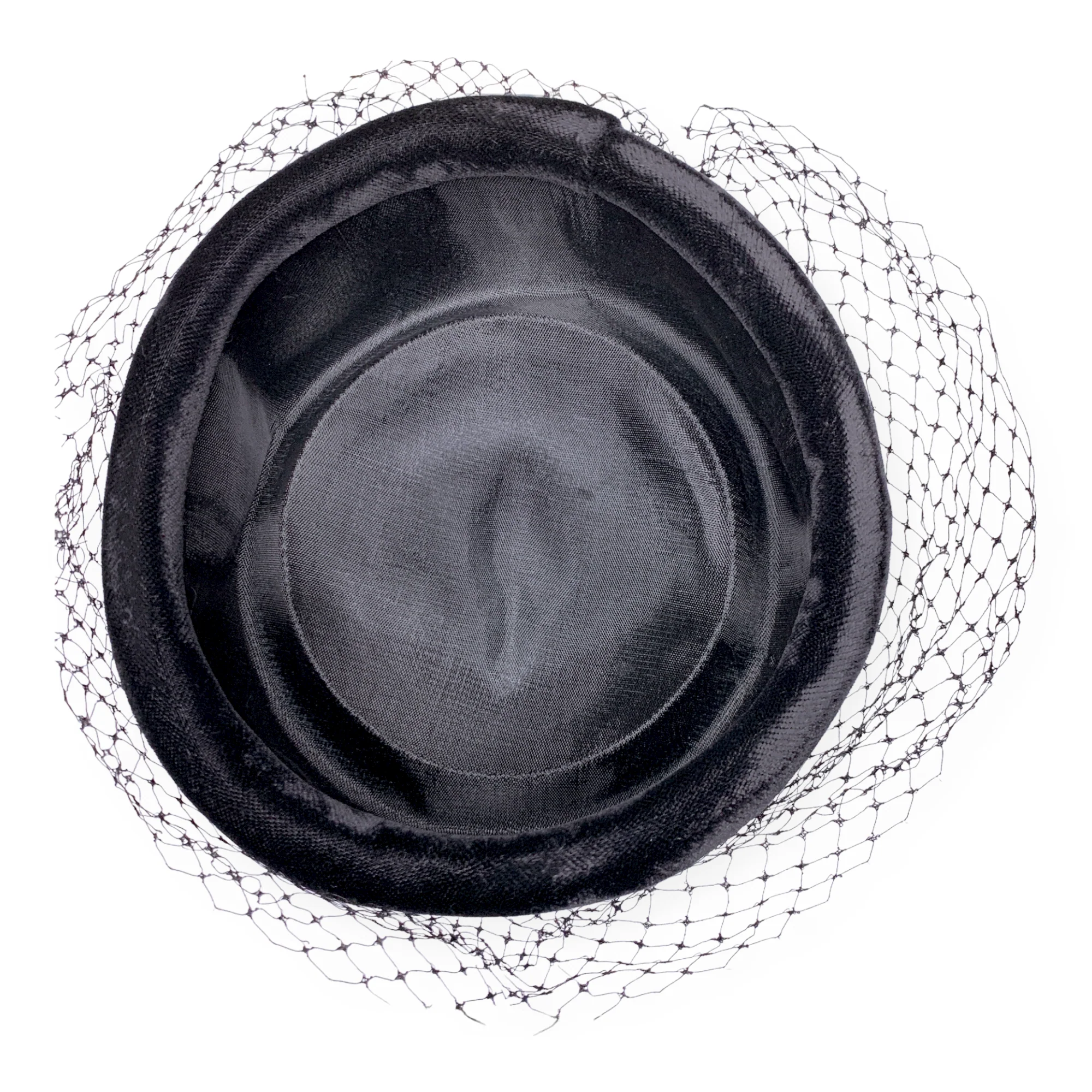 50s/60s Black Velvet Pillbox Mourning Hat Swirl Net - Image 8