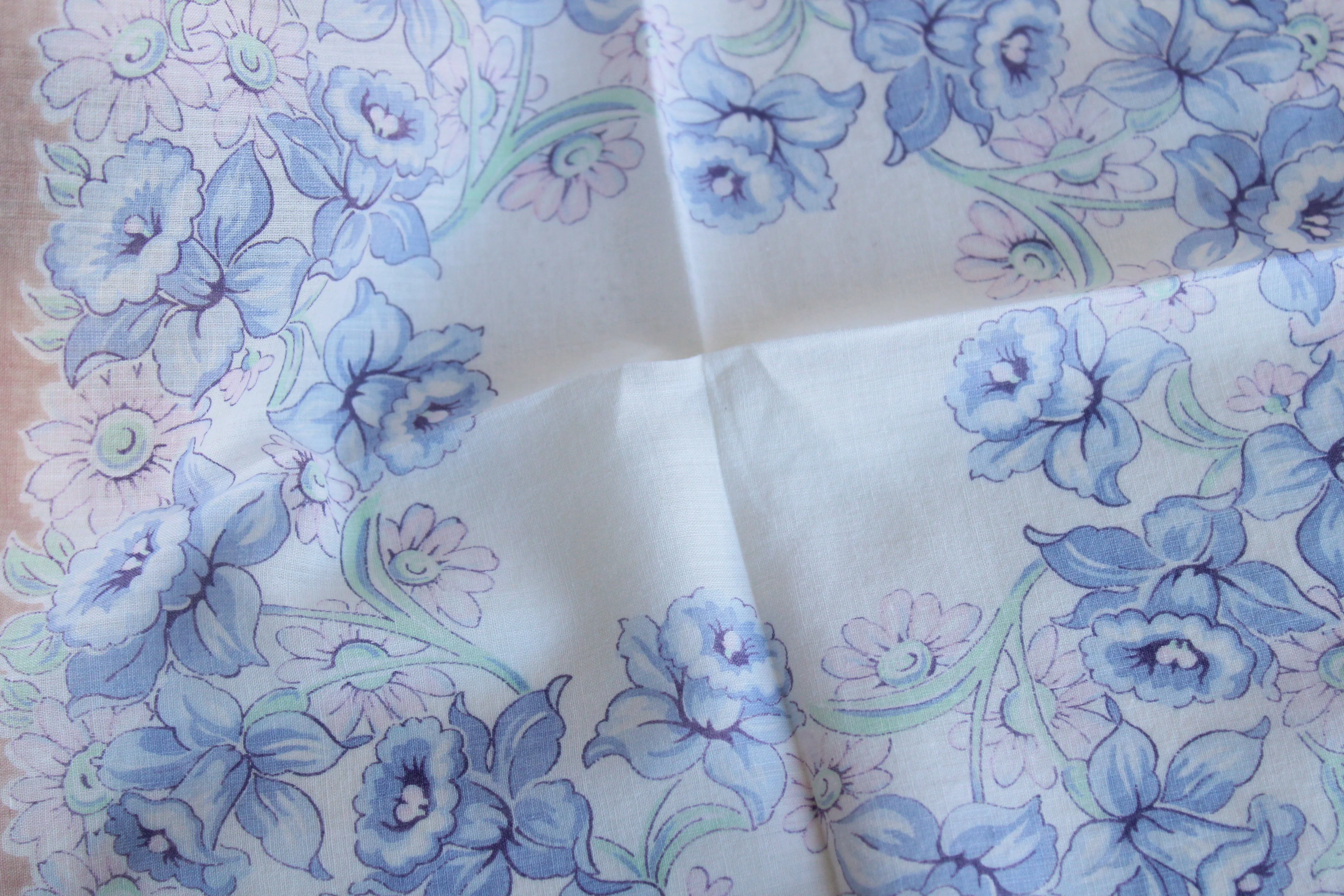 50s/60s Blue And Brown Floral Print Handkerchief - Image 5