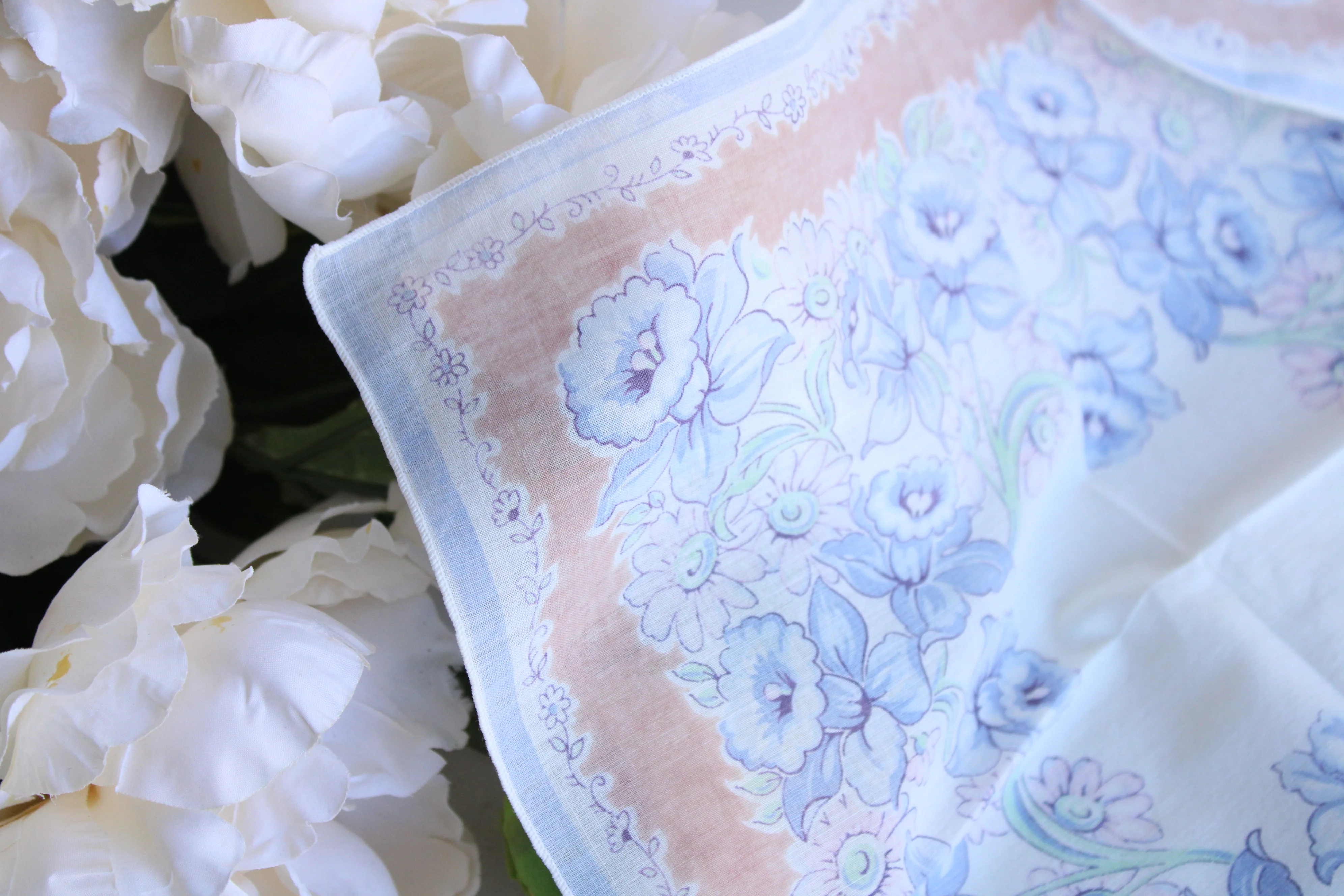 50s/60s Blue And Brown Floral Print Handkerchief - Image 7