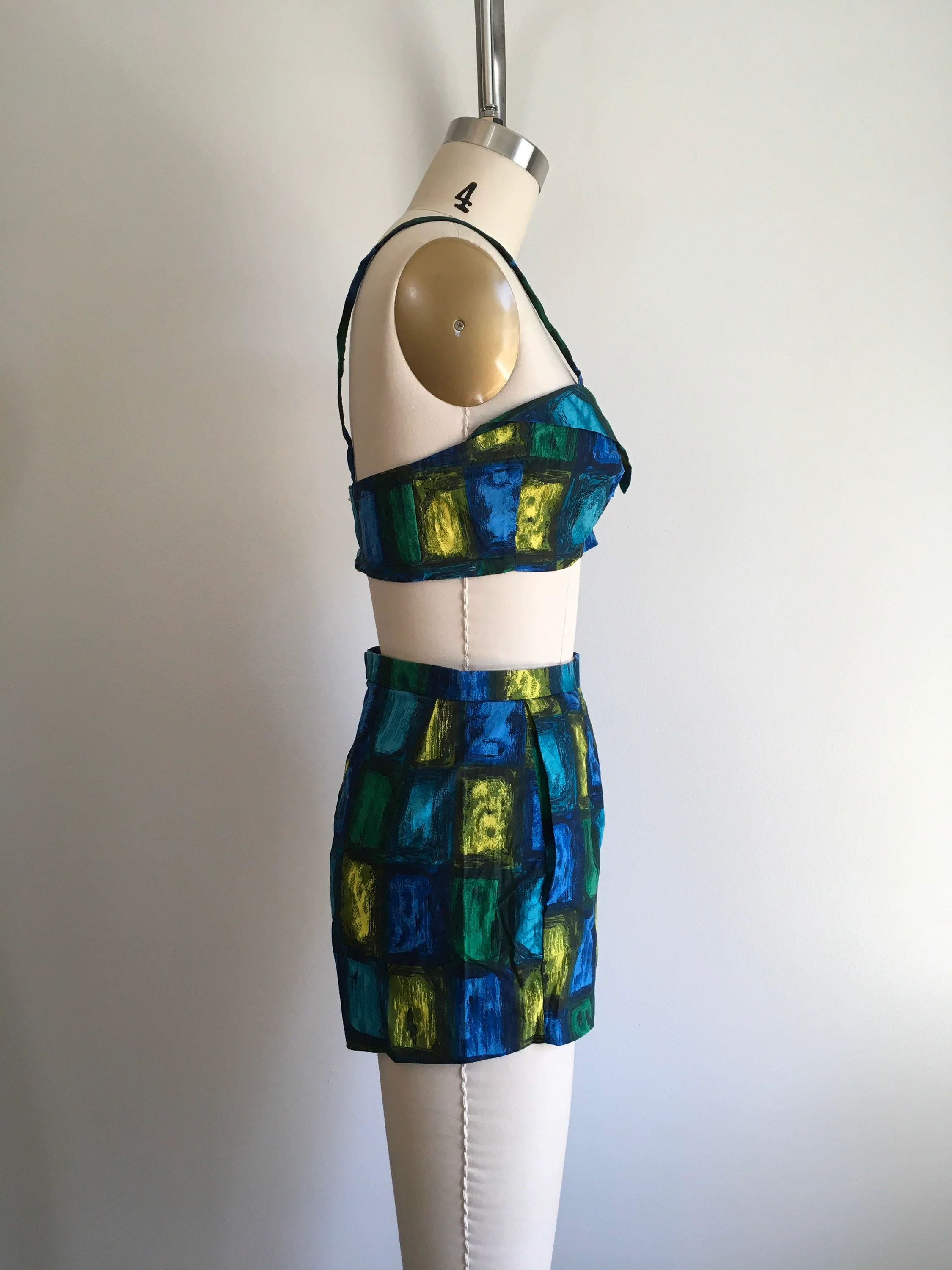 50's/60's Blue Green and Yellow Geometric Print Bikini by Myers - Image 3