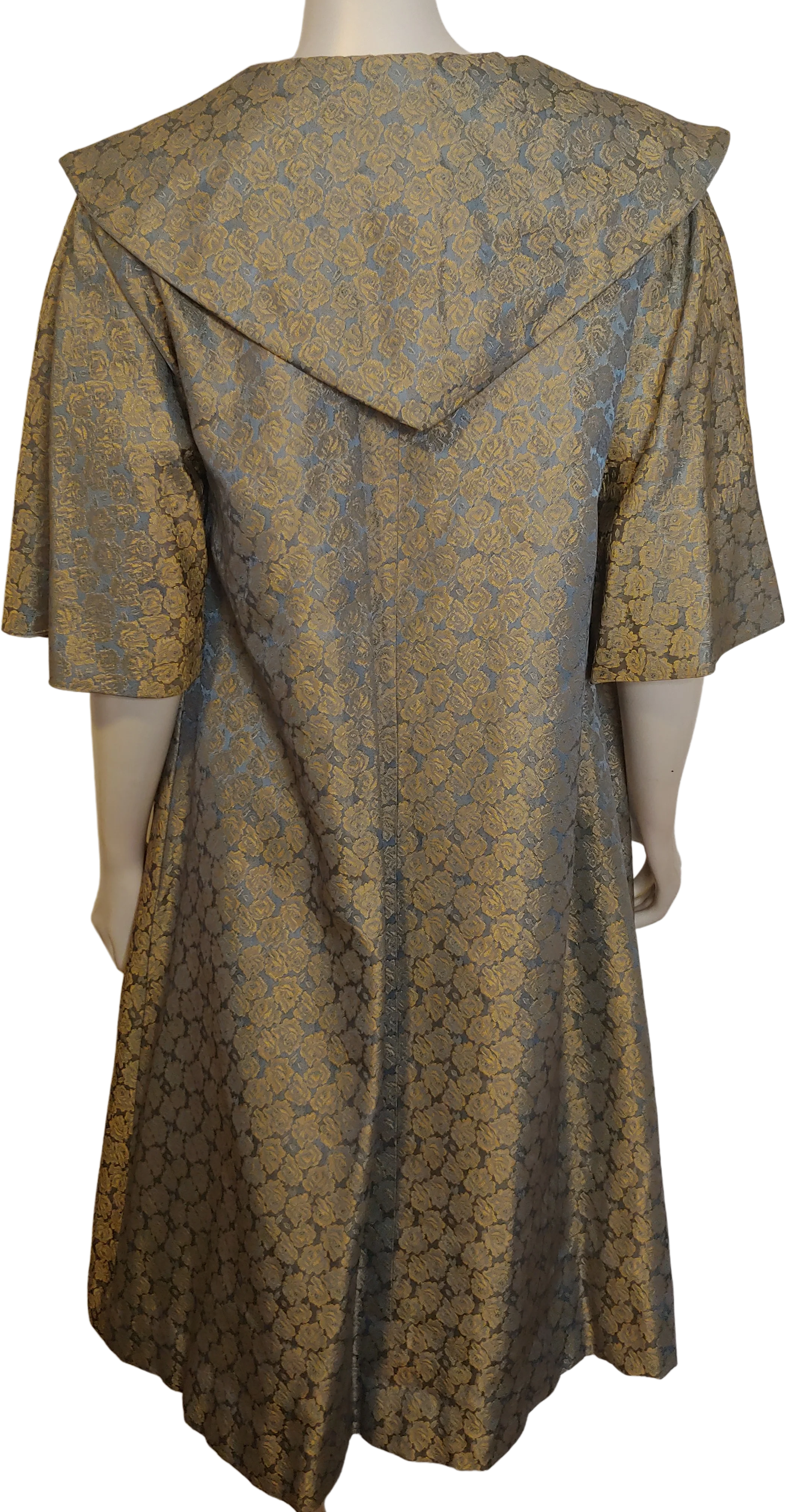 50s/60s Blue Green Jacquard Floral Evening Jacket Robe - Image 2