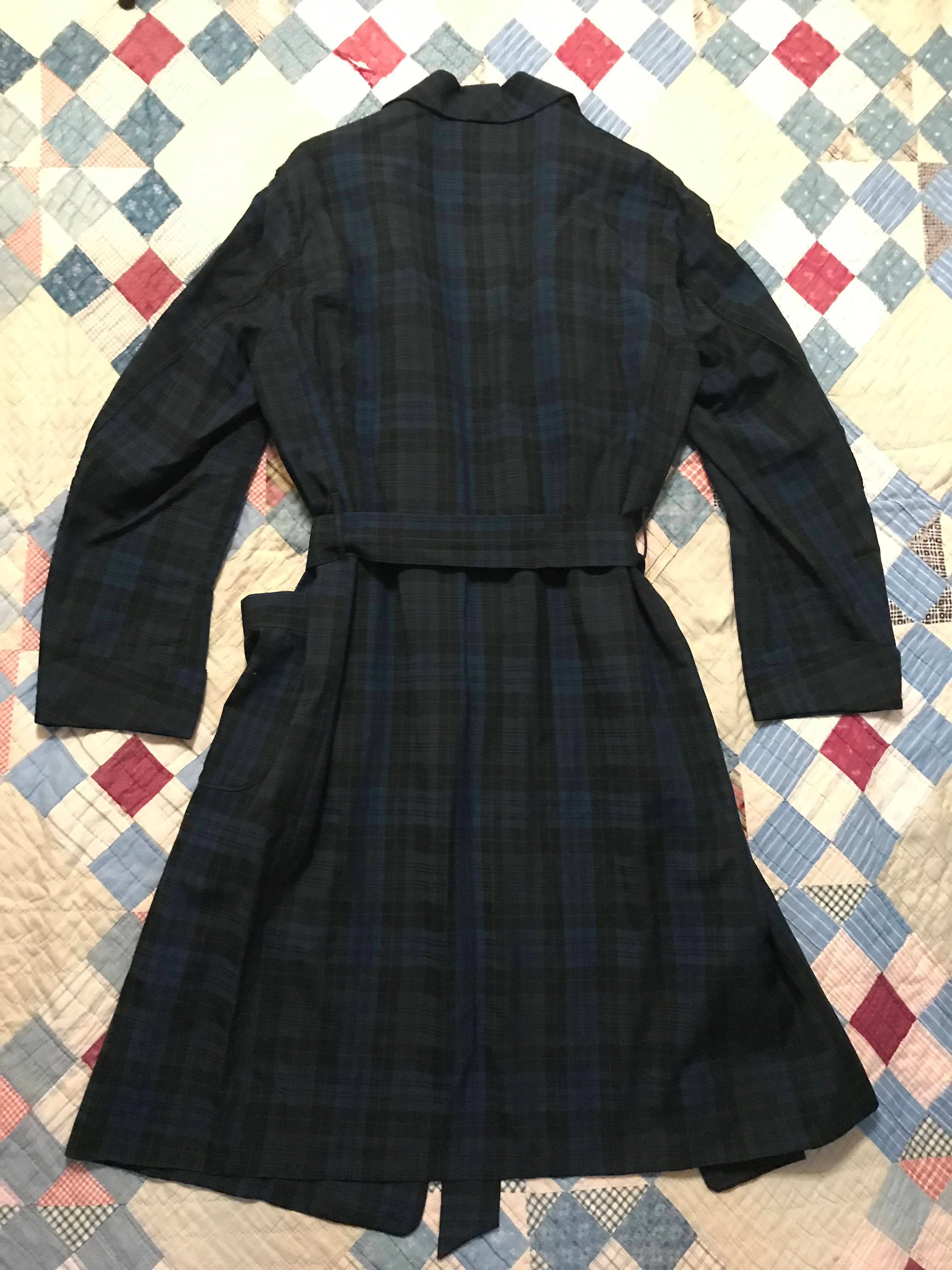 50s/60s Blue Green Tartan Plaid Men's Long Wool Robe By Pendleton - Image 11