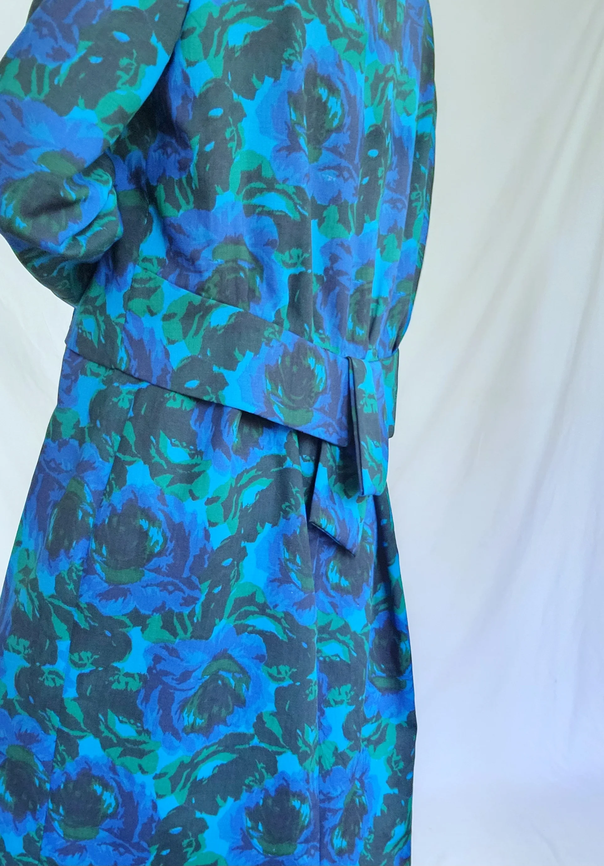 50s/60s Blue Rose Wiggle Dress And Cocktail Jacket Set By Leonard Arkin - Designers Shop - Image 6