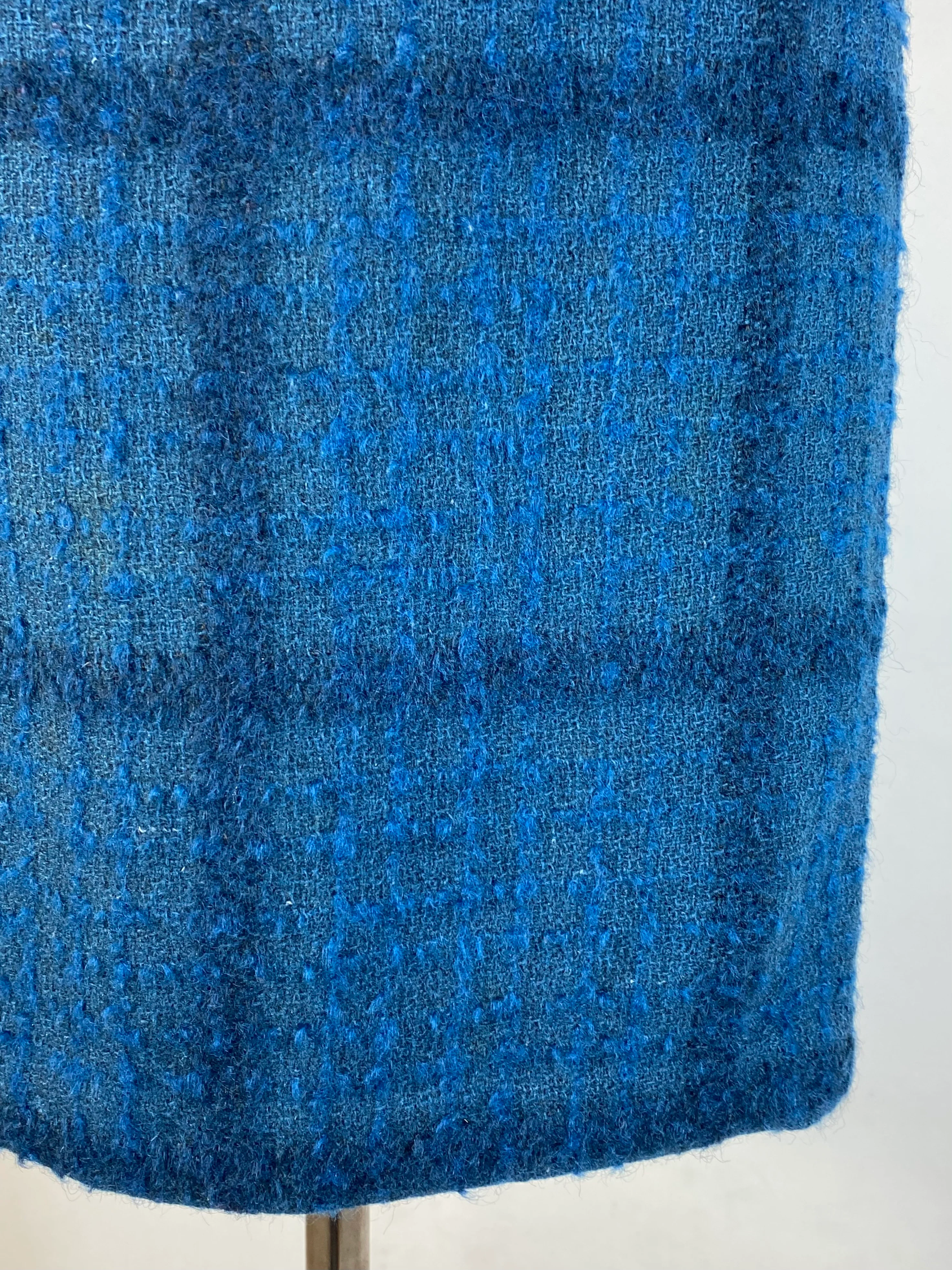 50s/60s Blue Tones Bouclé Wool High Waist Pencil Skirt - Image 10