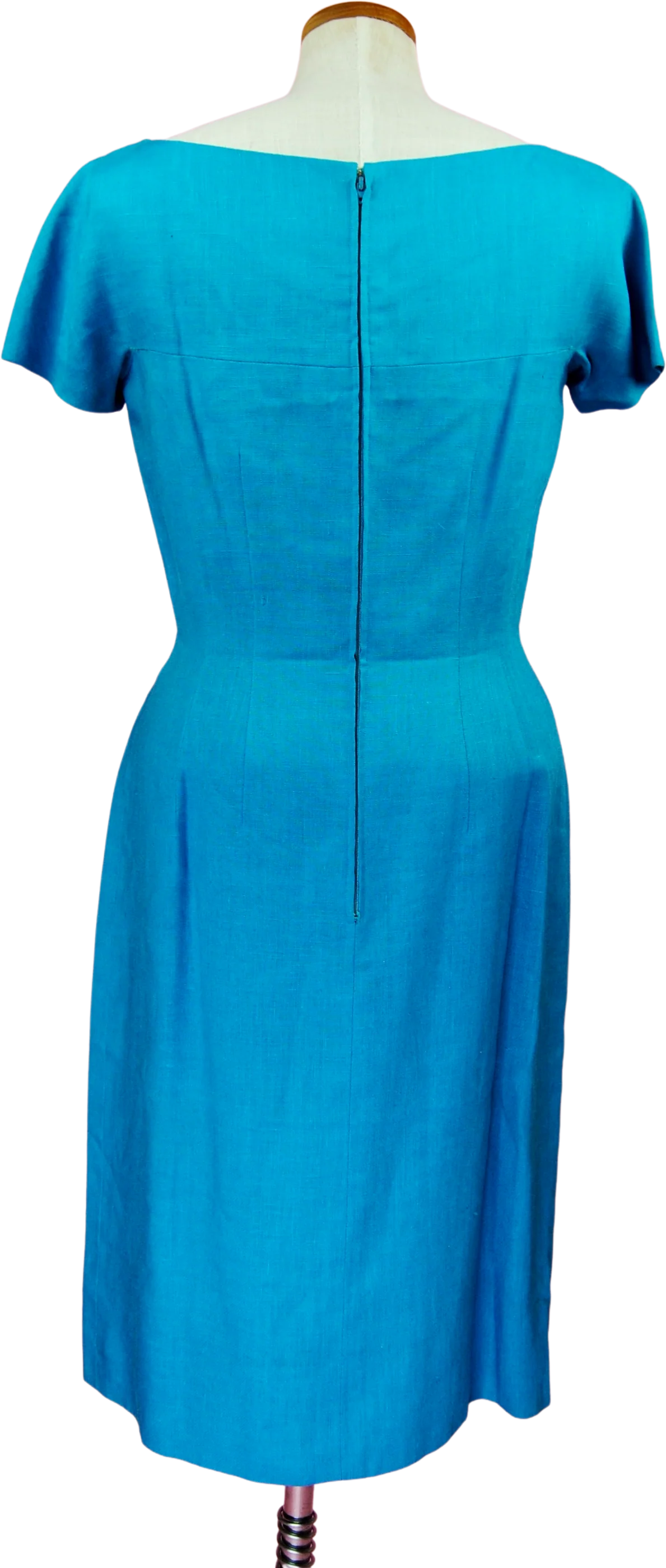 50s/60s Bright Blue Linen Dress With Chartruese Details By Anne Fogarty - Image 2