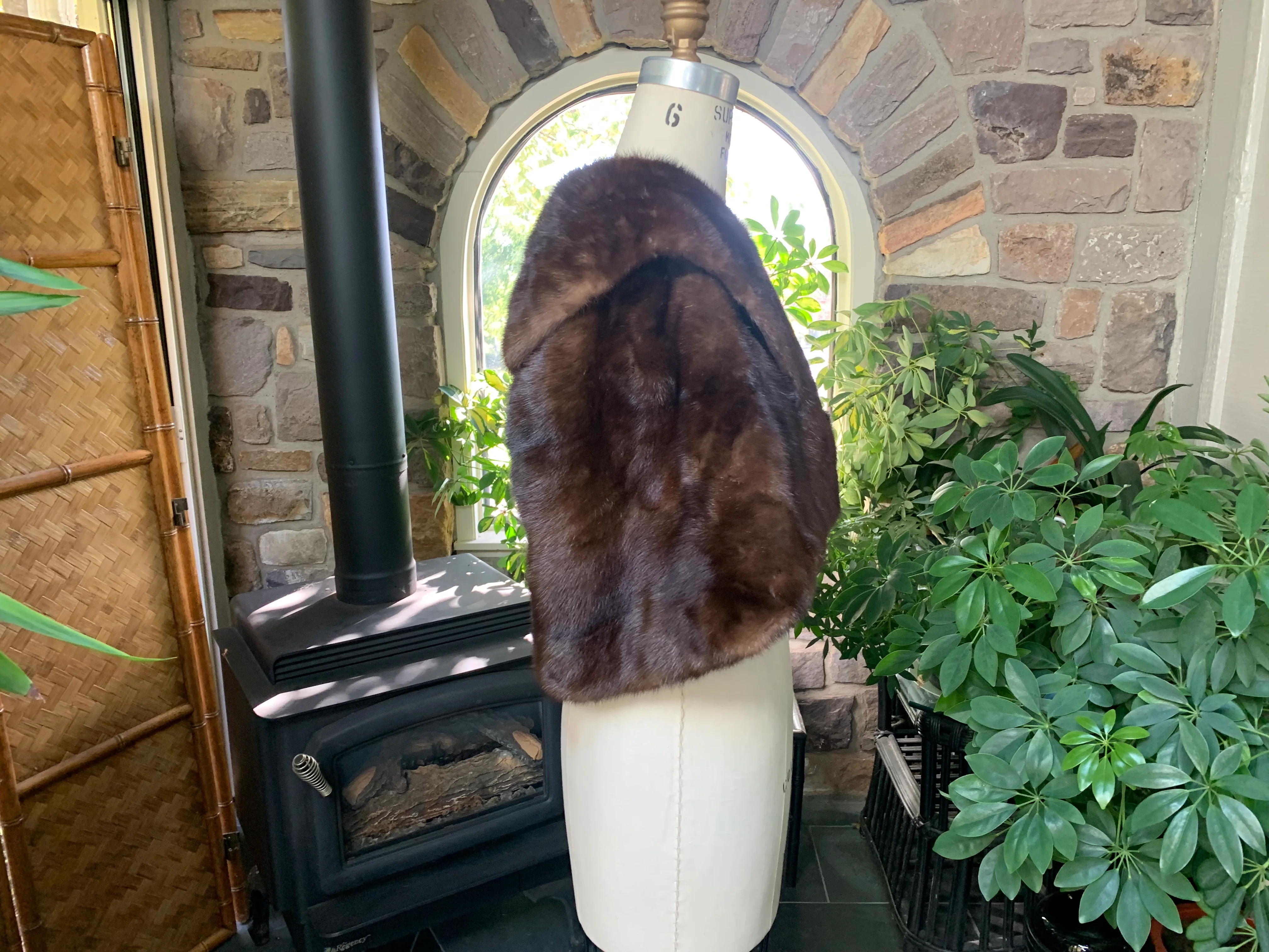 50s/60s Brown Mink Button Front Capelet Babe C Monogram - Image 8