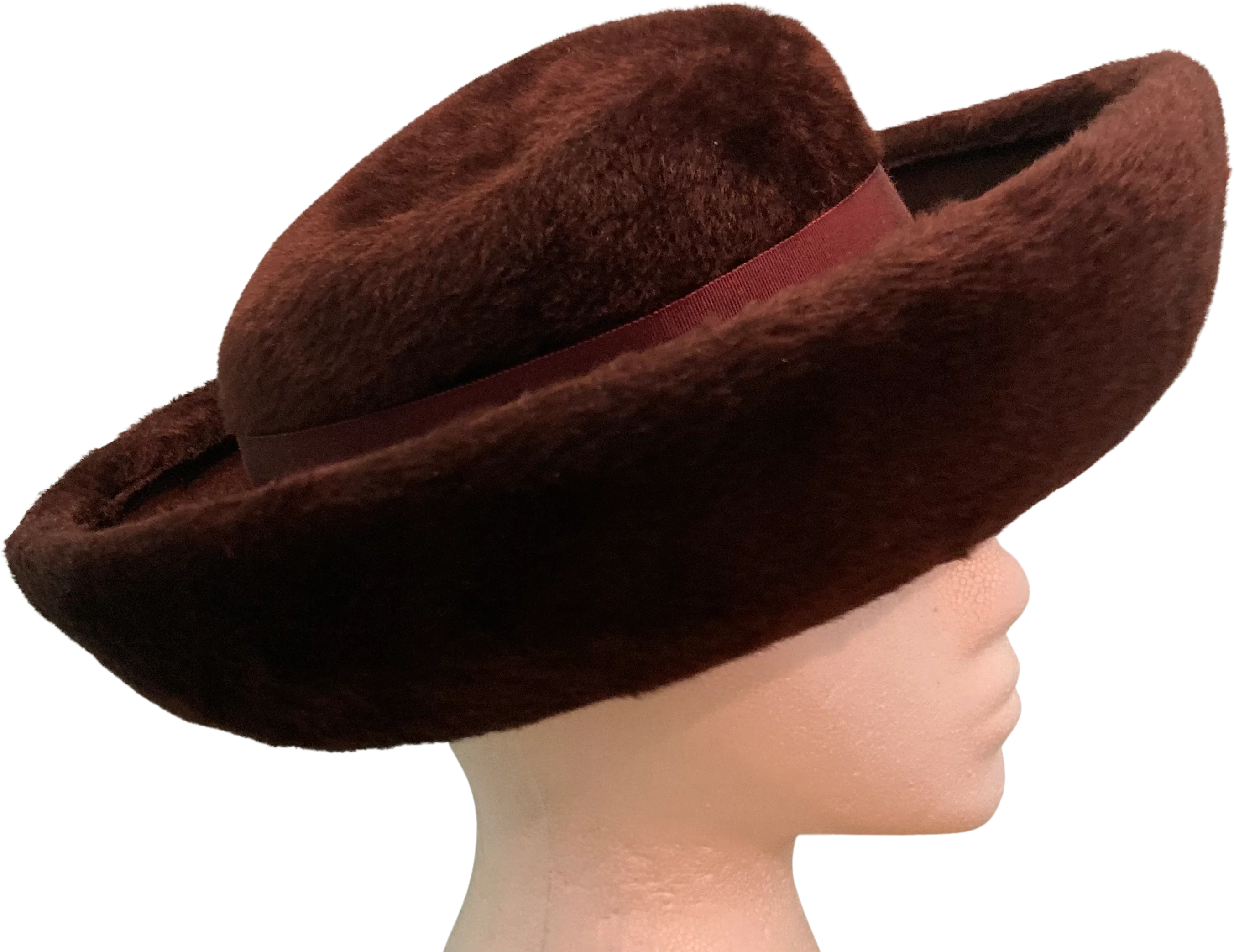 50s/60s Brown Soft Faux Fur Hat With Grosgrain Ribbon Band By Christian Dior - Image 2