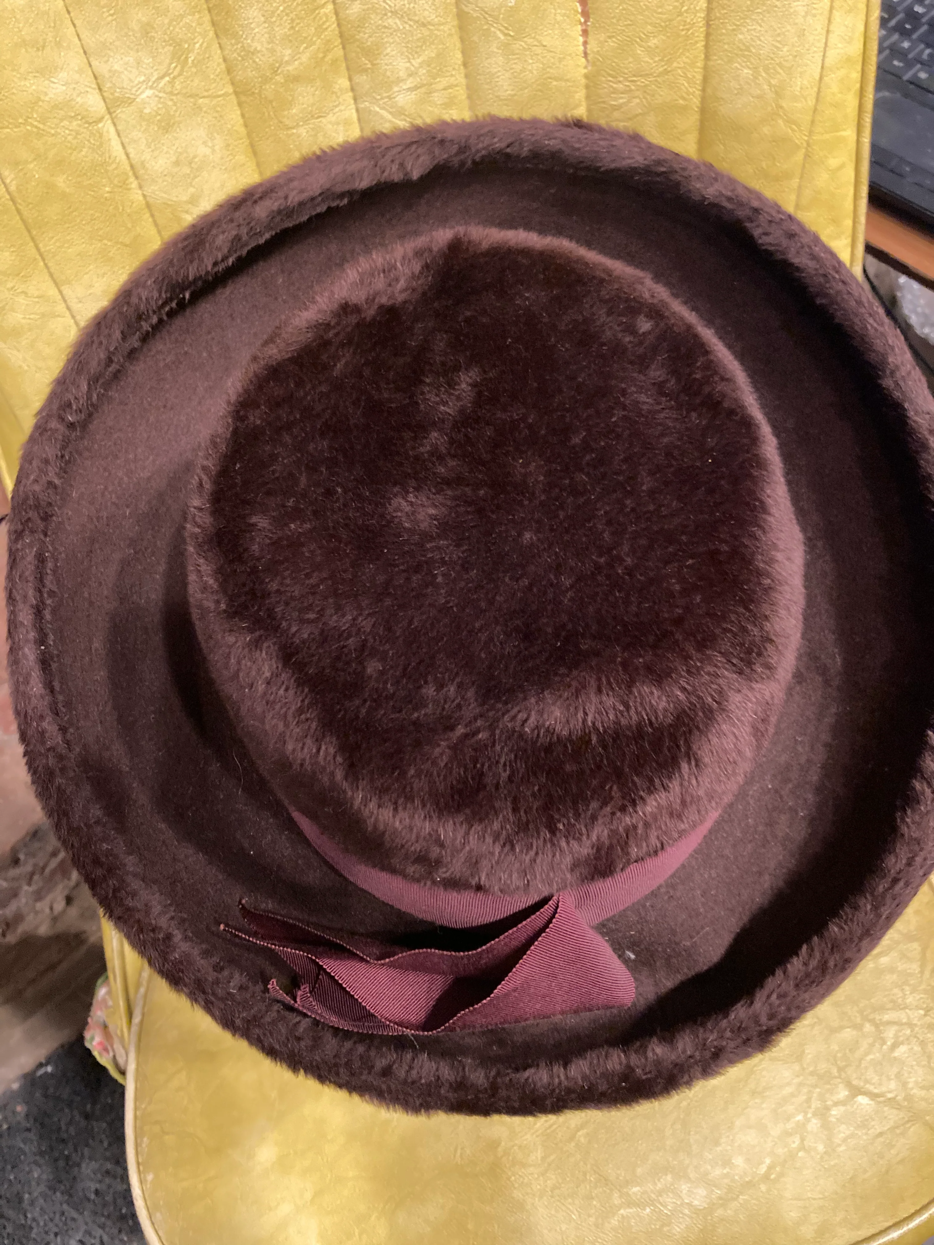 50s/60s Brown Soft Faux Fur Hat With Grosgrain Ribbon Band By Christian Dior - Image 3