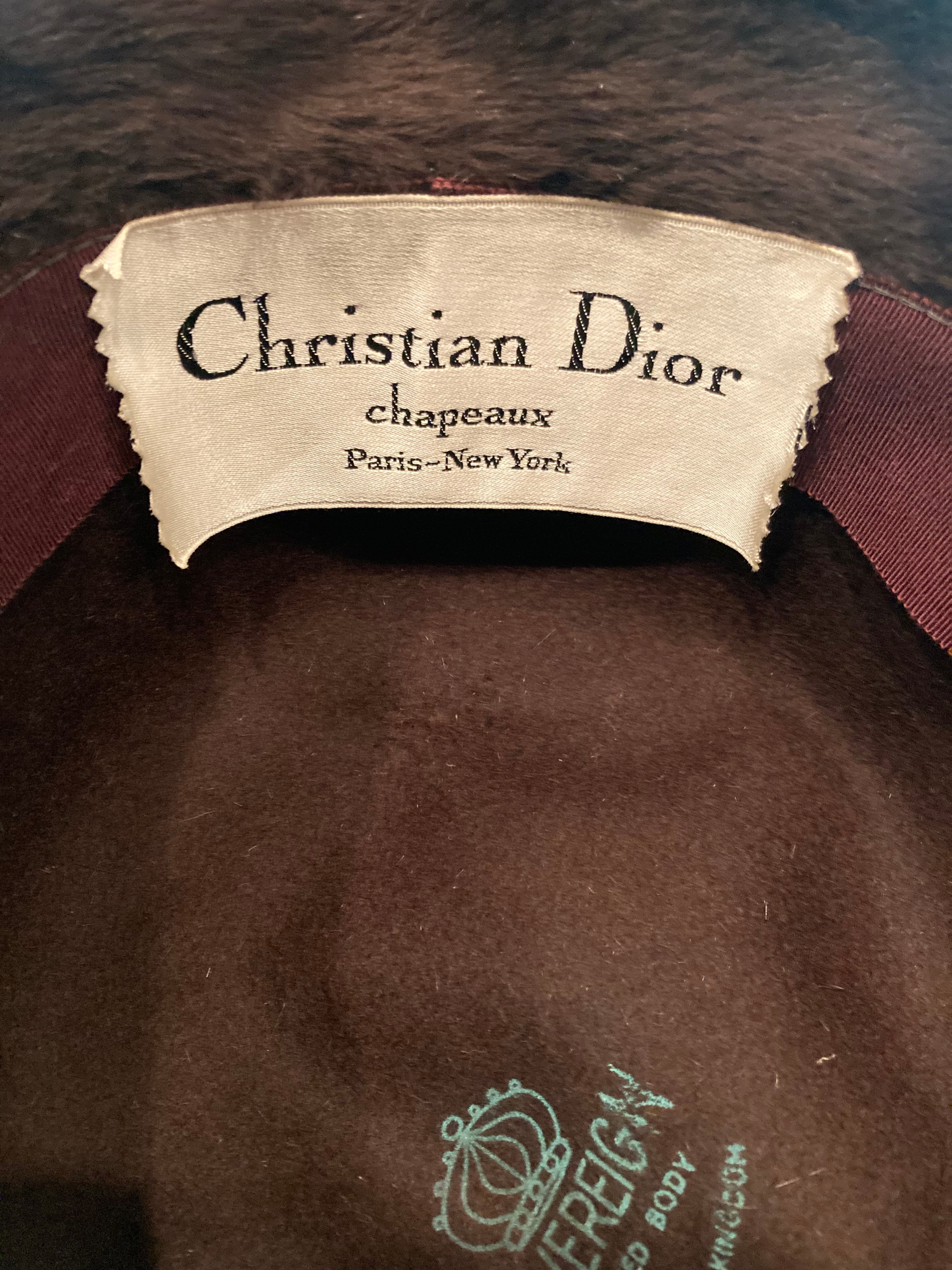 50s/60s Brown Soft Faux Fur Hat With Grosgrain Ribbon Band By Christian Dior - Image 4