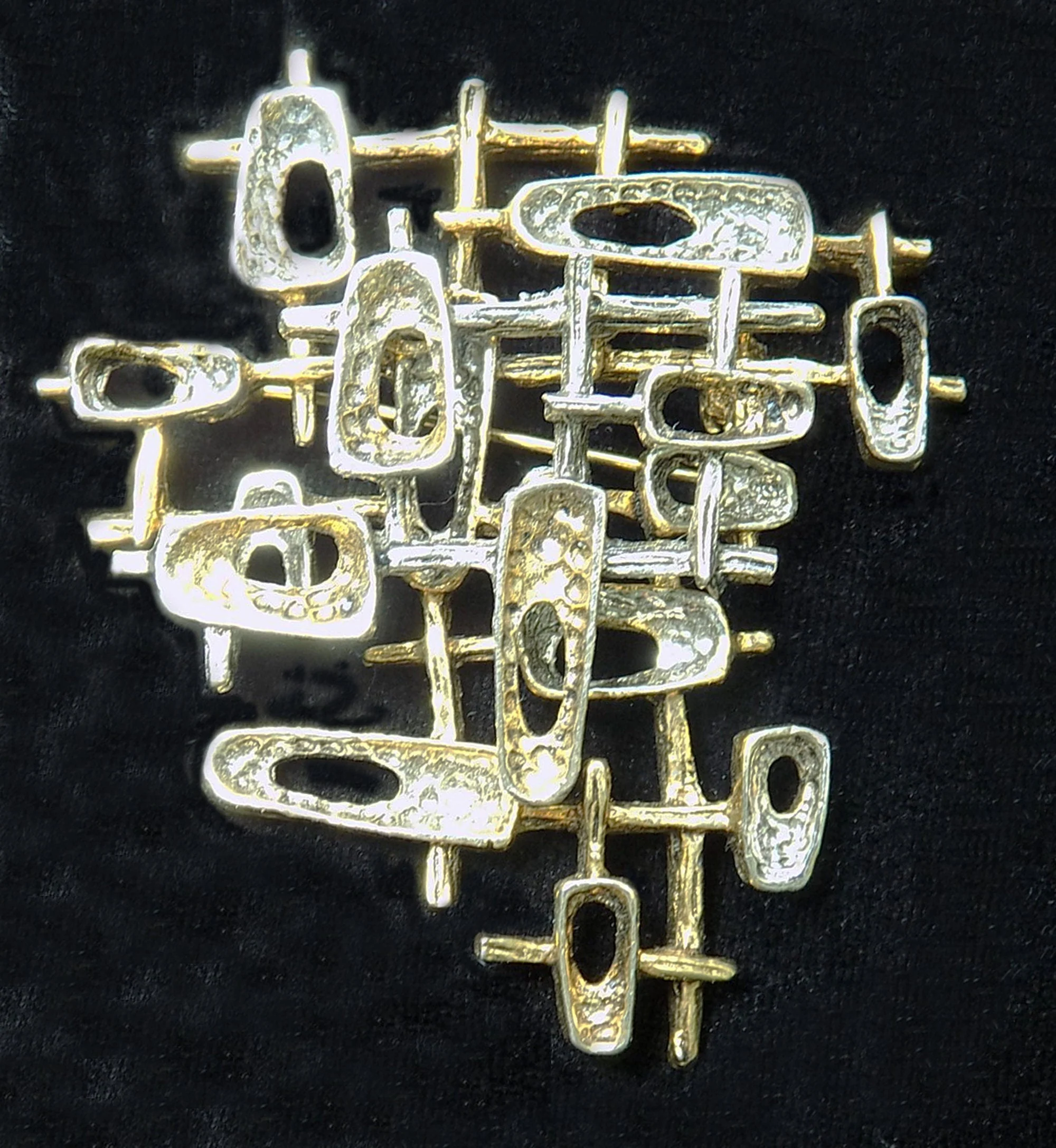 50s 60s Brutalist Atomic Brooch Pin by Arthur Pepper Art Signed Gold and Silver Tone 2. 5" X 2. 25 " - Image 3