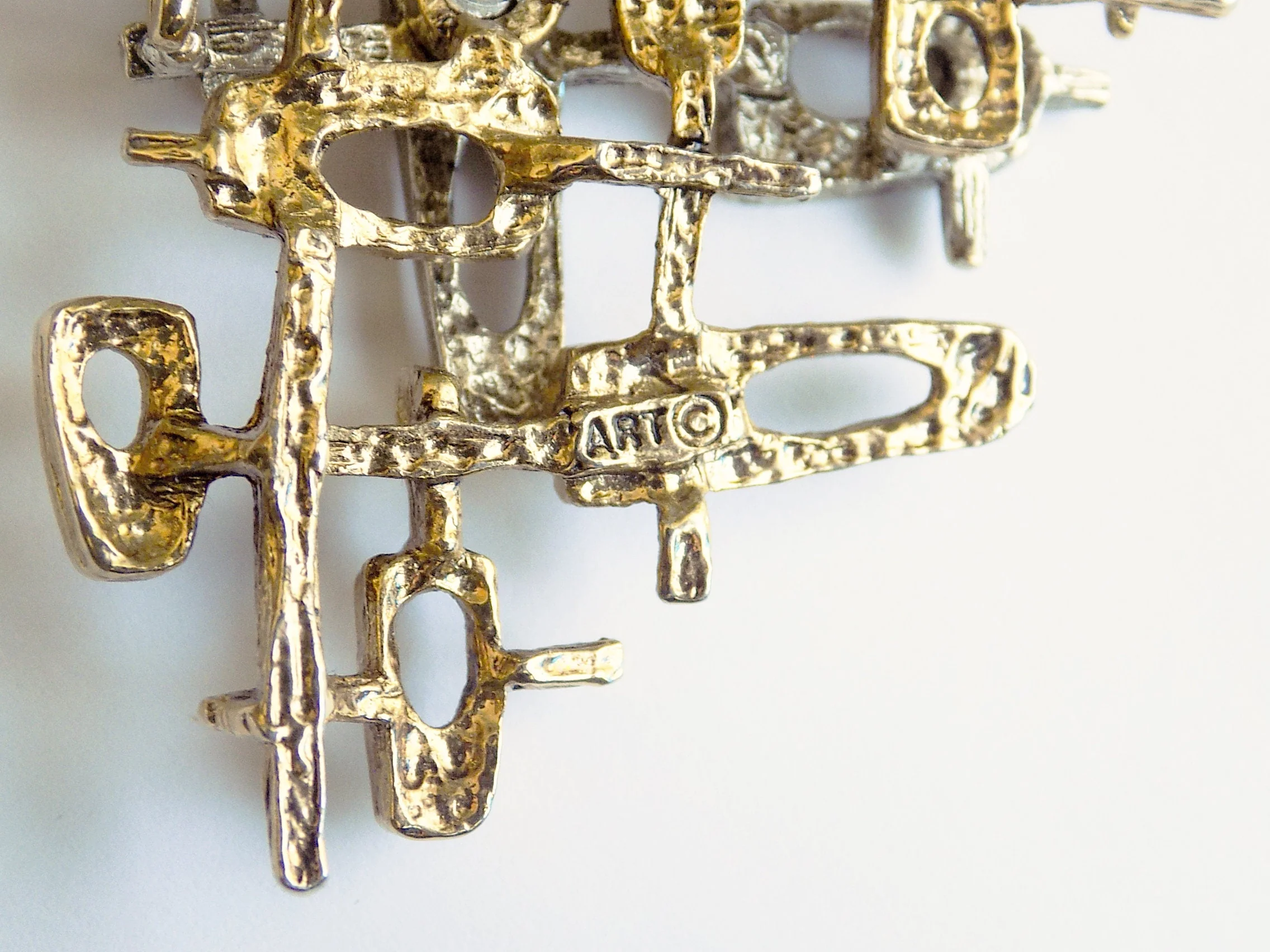 50s 60s Brutalist Atomic Brooch Pin by Arthur Pepper Art Signed Gold and Silver Tone 2. 5" X 2. 25 " - Image 4