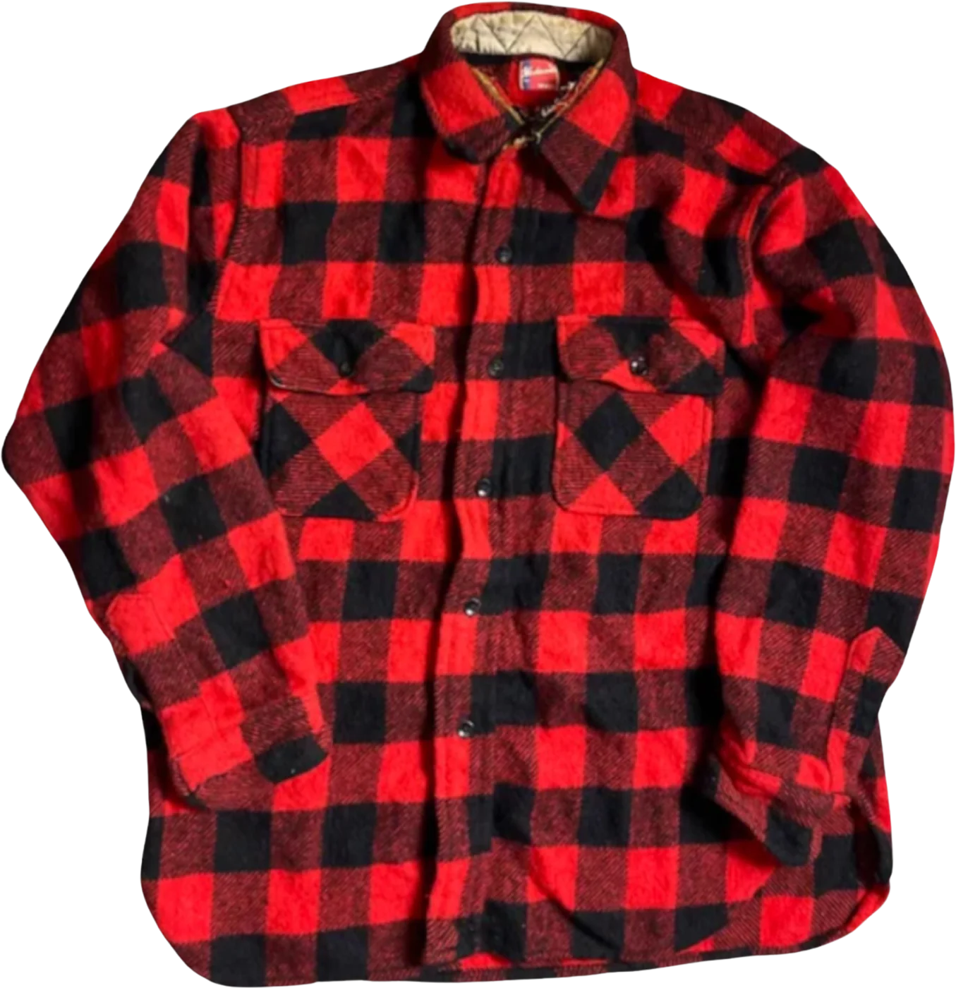 50s/60s Buffalo Plaid Wool Flannel Shacket Worn Wear By Workmaster Spiegel
