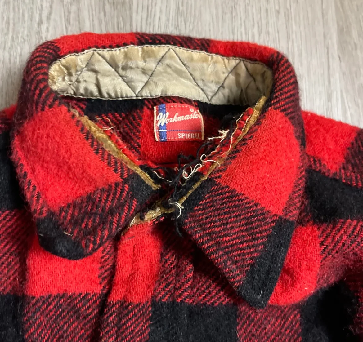 50s/60s Buffalo Plaid Wool Flannel Shacket Worn Wear By Workmaster Spiegel - Image 3