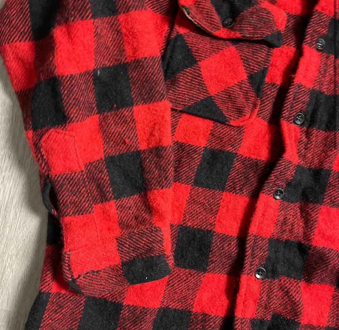 50s/60s Buffalo Plaid Wool Flannel Shacket Worn Wear By Workmaster Spiegel - Image 5