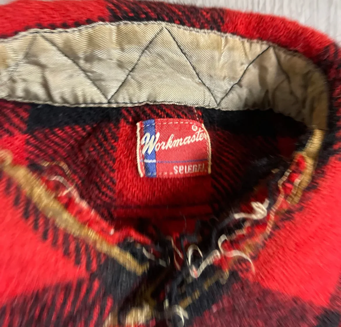 50s/60s Buffalo Plaid Wool Flannel Shacket Worn Wear By Workmaster Spiegel - Image 6