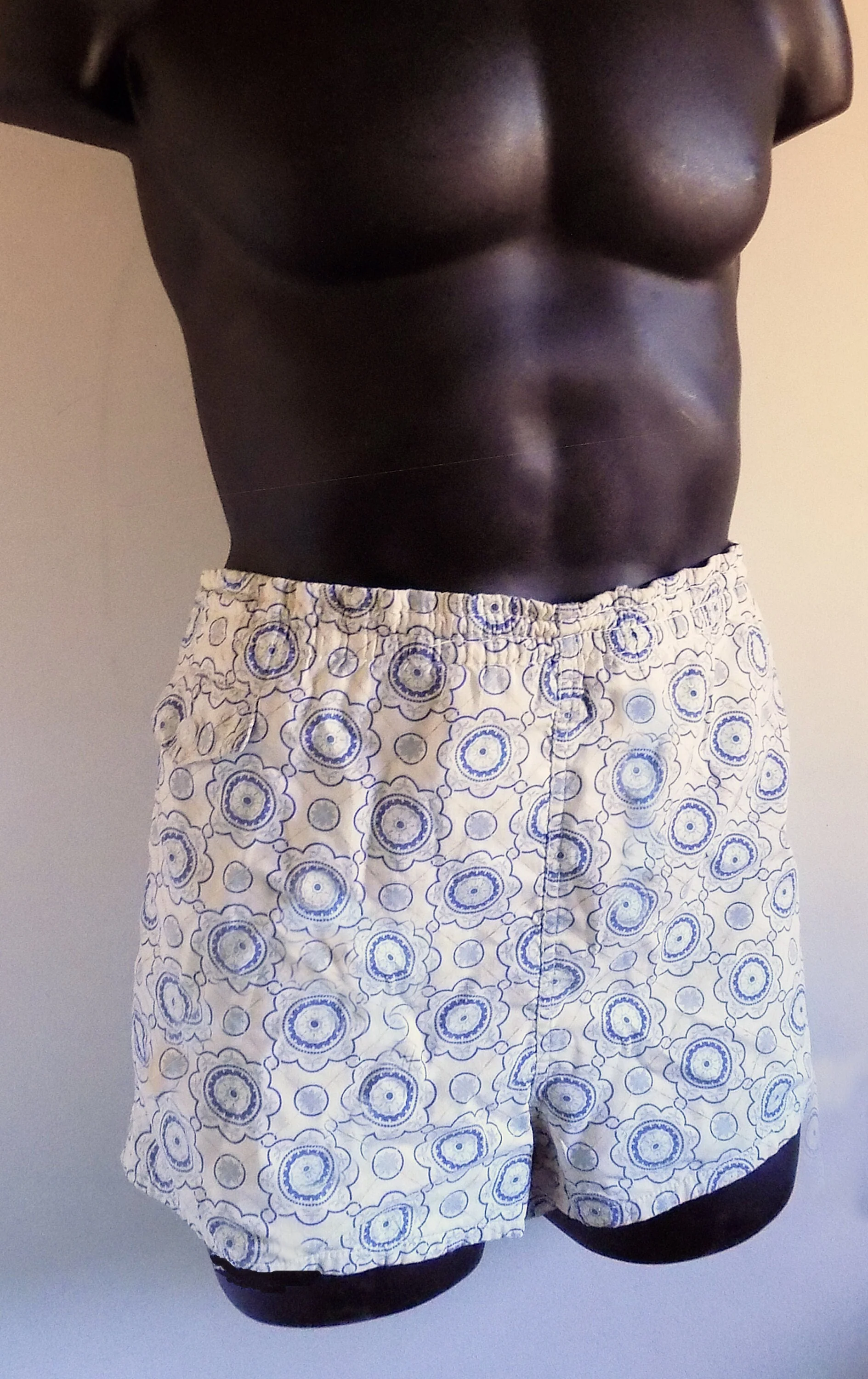 50s 60s Bvd Cotton Lined Swimming Trunks Blue and White Tile Design by Bvd - Image 2