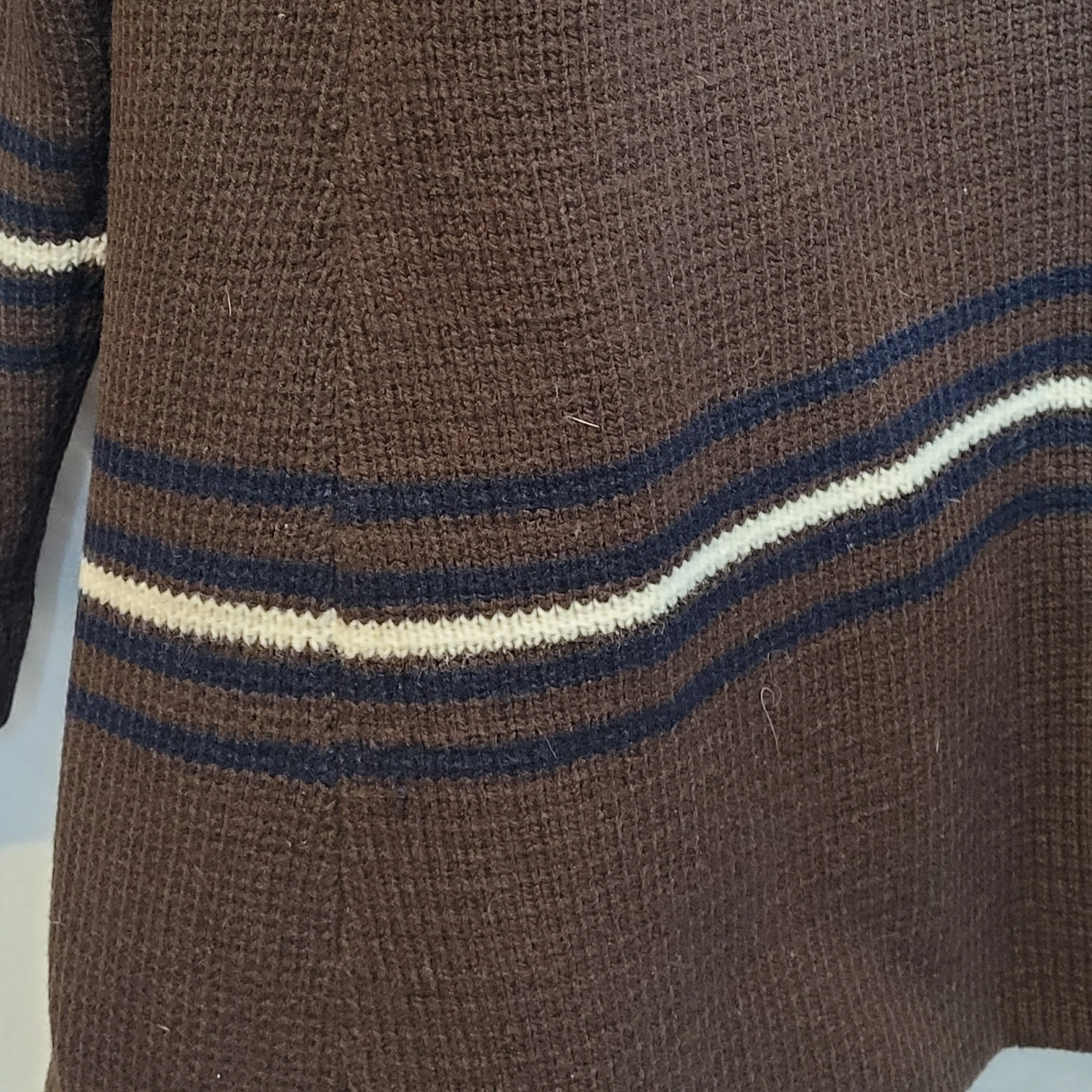 50s/60s Cardigan Brown Cream Stripes Collared Hand Loomed - Image 13