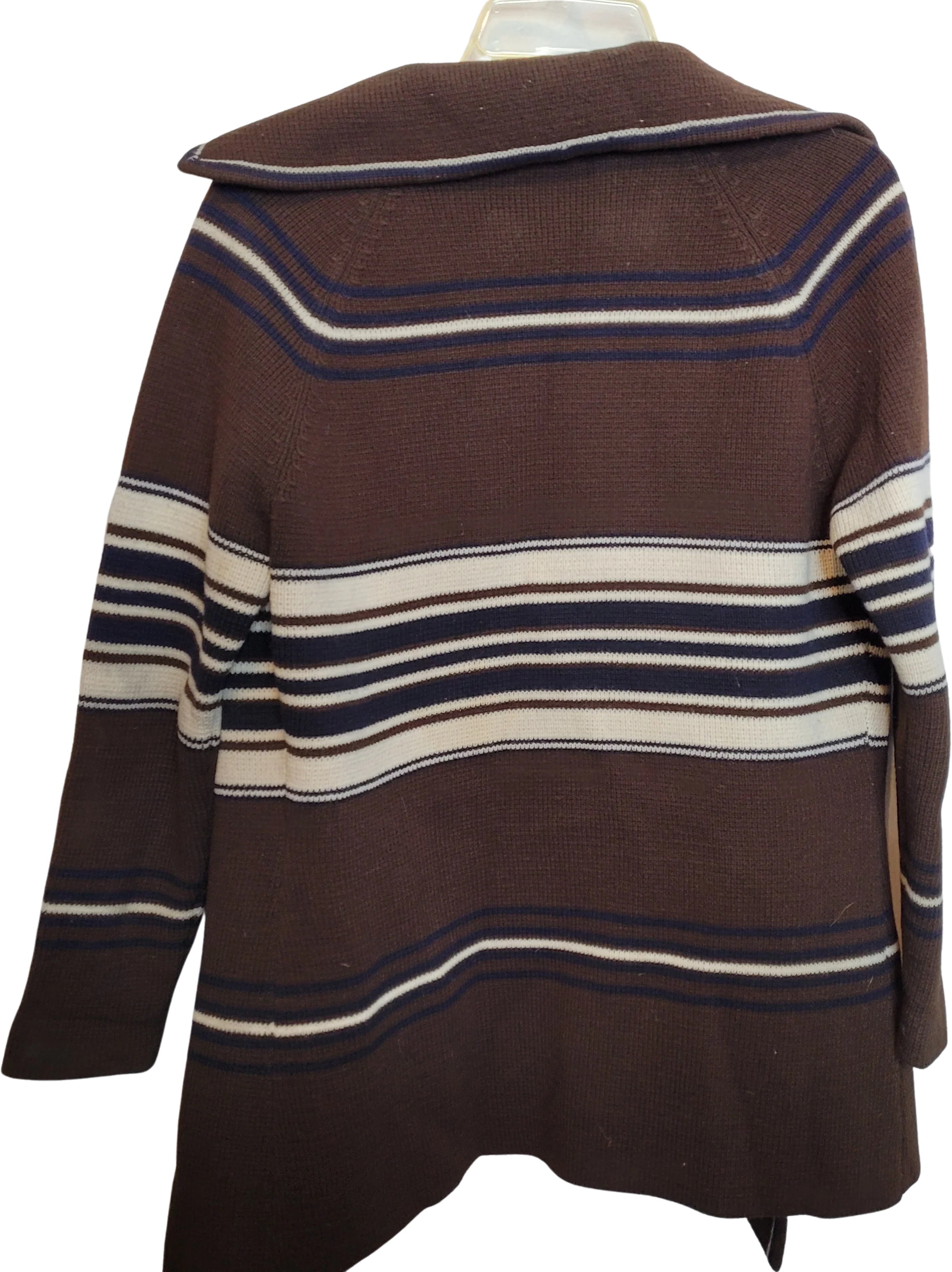 50s/60s Cardigan Brown Cream Stripes Collared Hand Loomed - Image 2