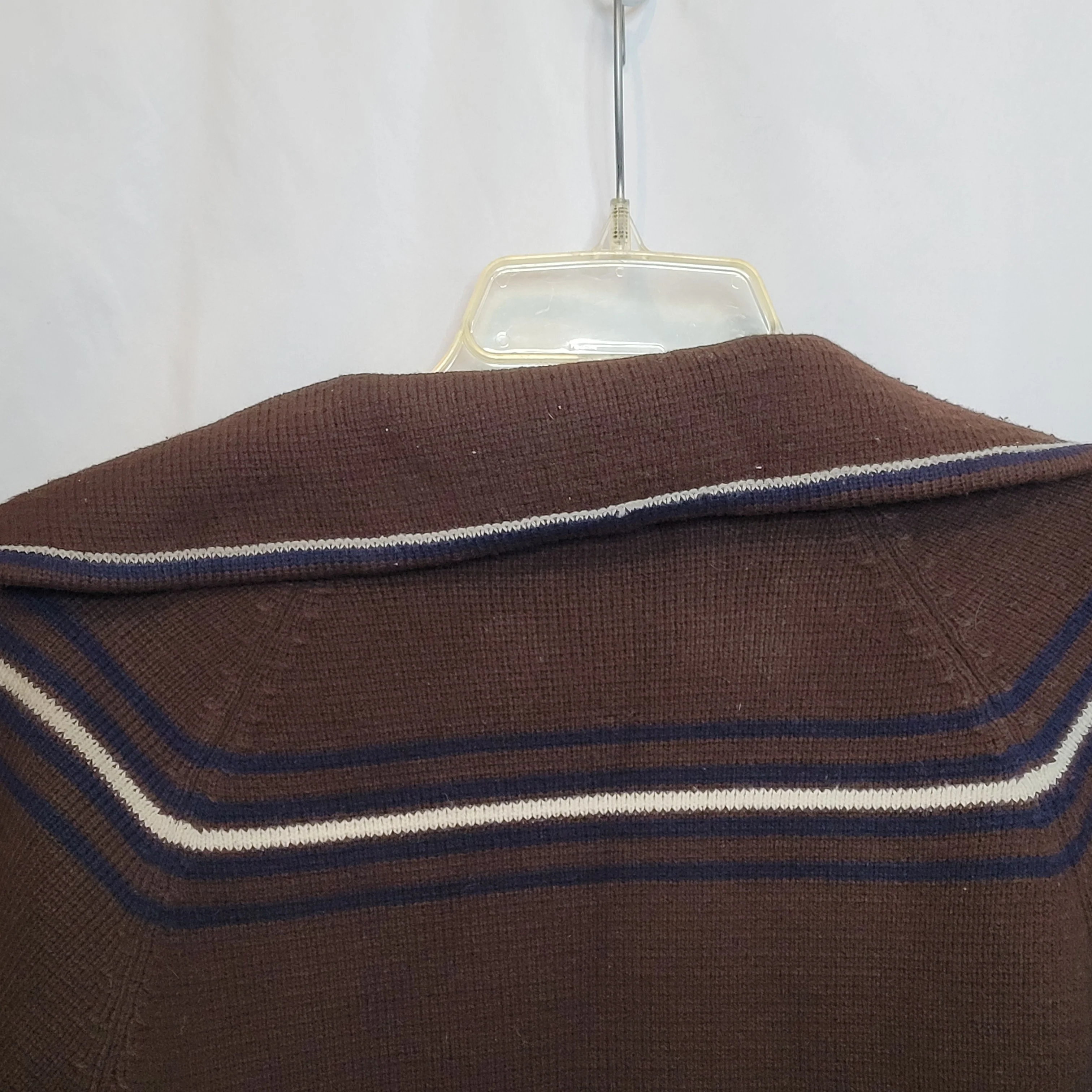 50s/60s Cardigan Brown Cream Stripes Collared Hand Loomed - Image 3