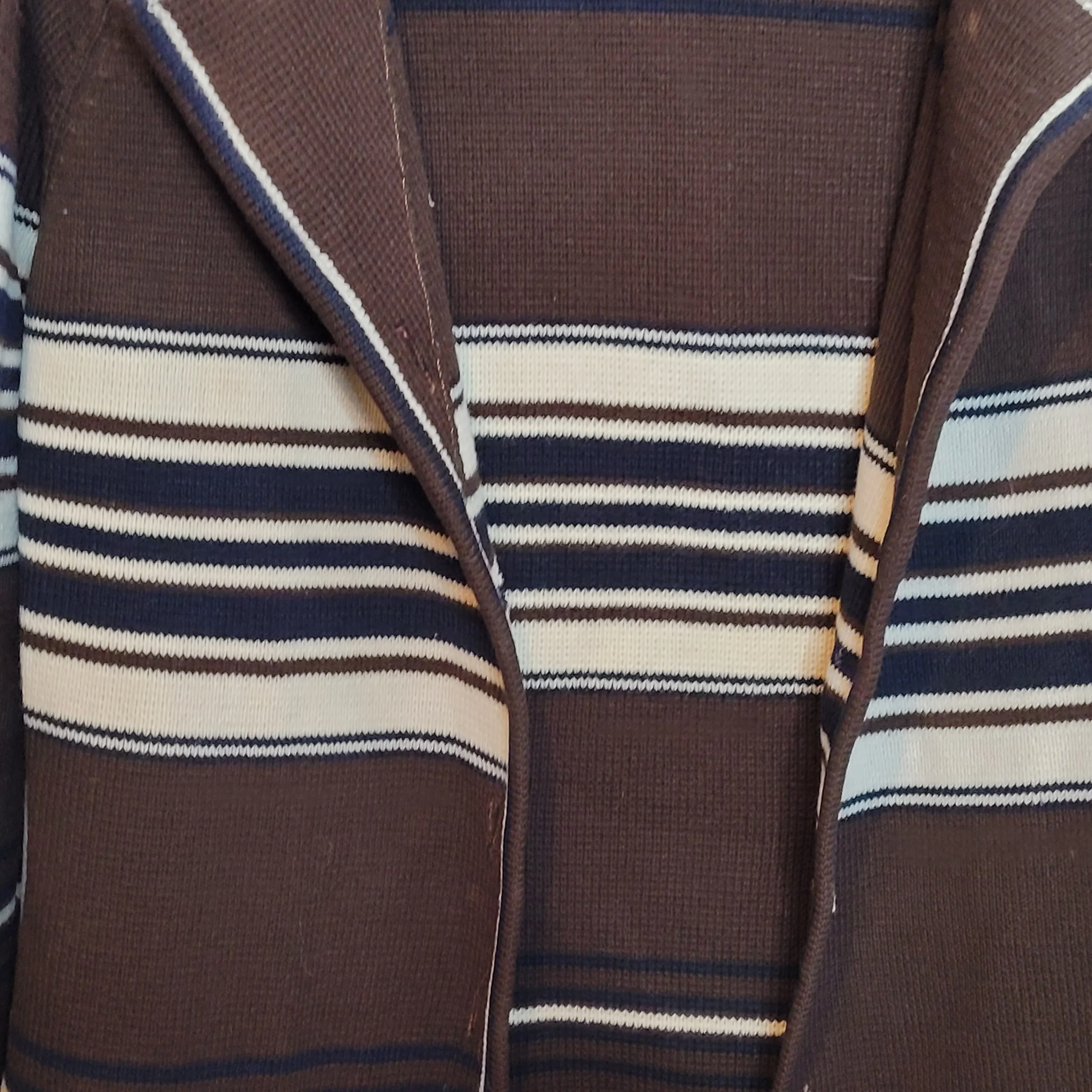 50s/60s Cardigan Brown Cream Stripes Collared Hand Loomed - Image 5