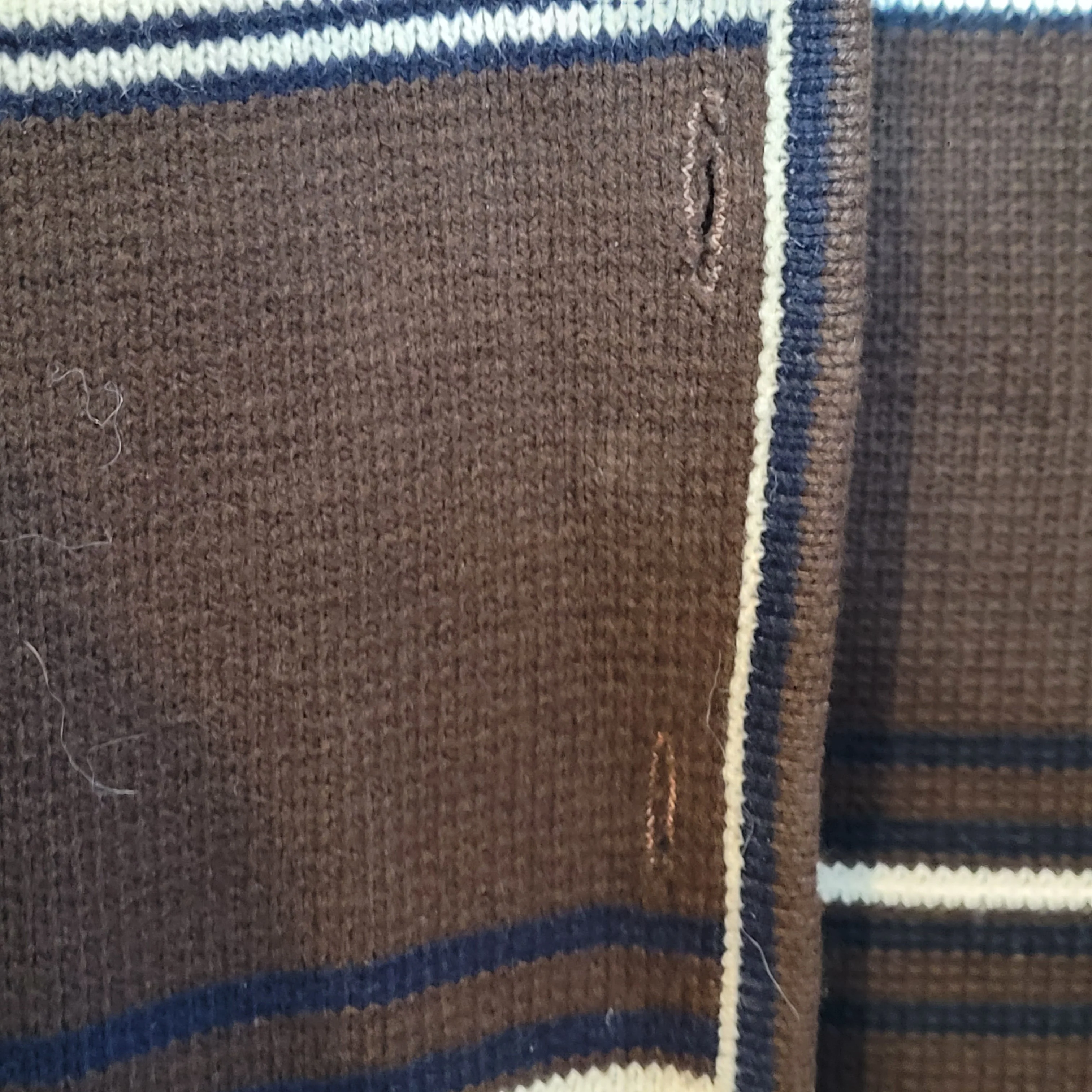 50s/60s Cardigan Brown Cream Stripes Collared Hand Loomed - Image 9