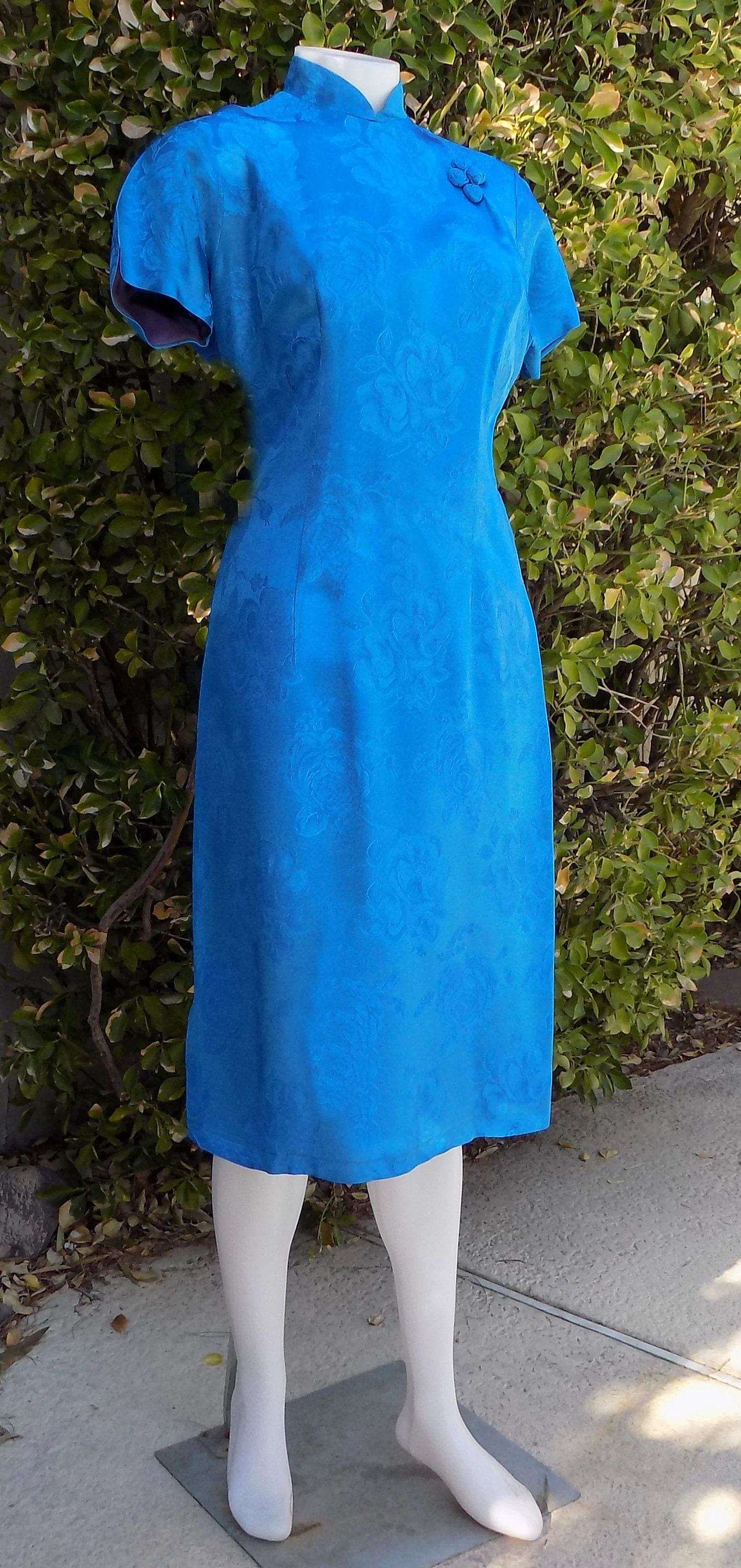 50s 60s Cheongsam Style Wiggle Dress with Matching Coat Dress and Coat Set Mcm Atomic Aqua Rayon Frog Metal Zipper - Image 2