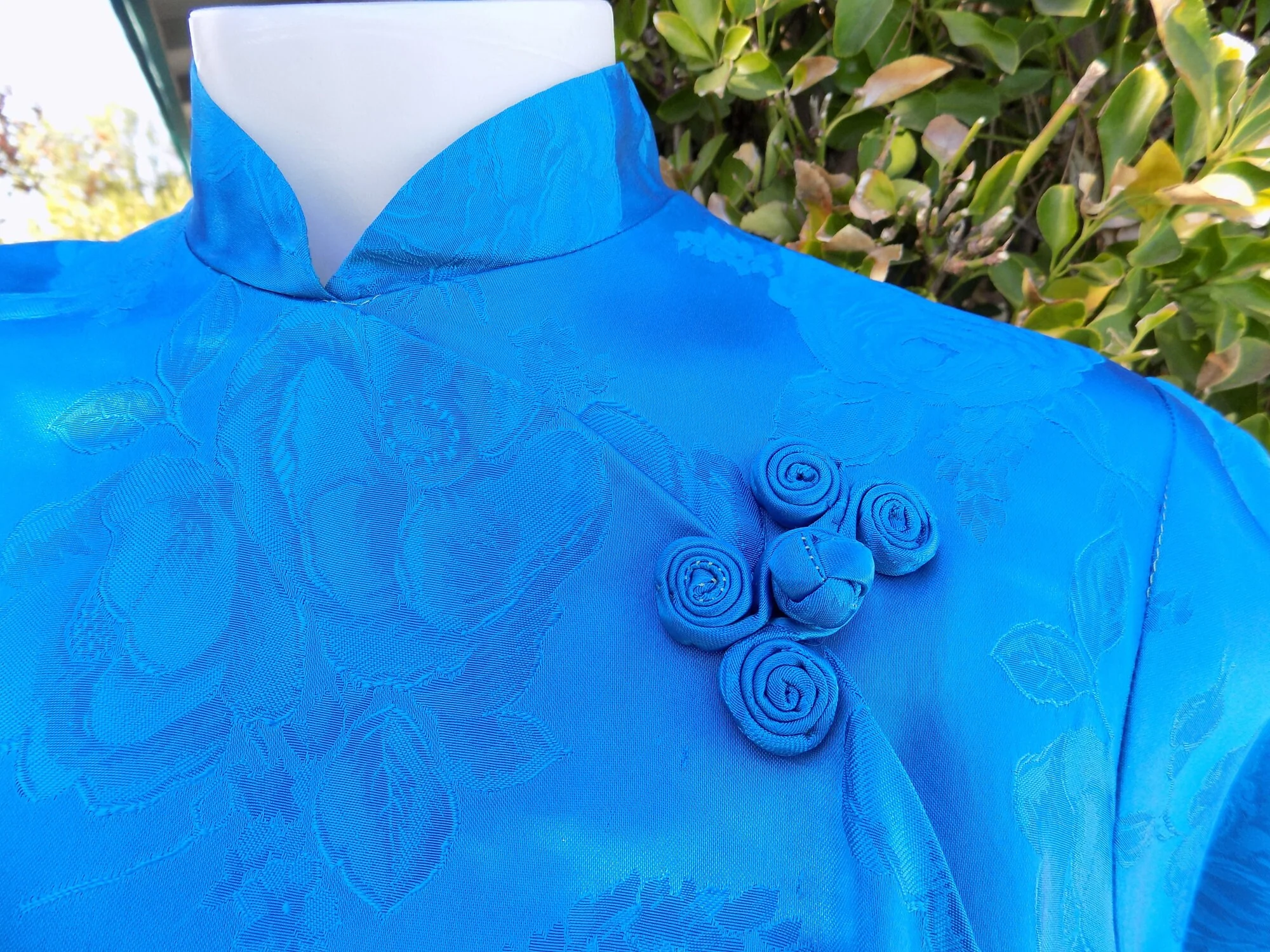 50s 60s Cheongsam Style Wiggle Dress with Matching Coat Dress and Coat Set Mcm Atomic Aqua Rayon Frog Metal Zipper - Image 3